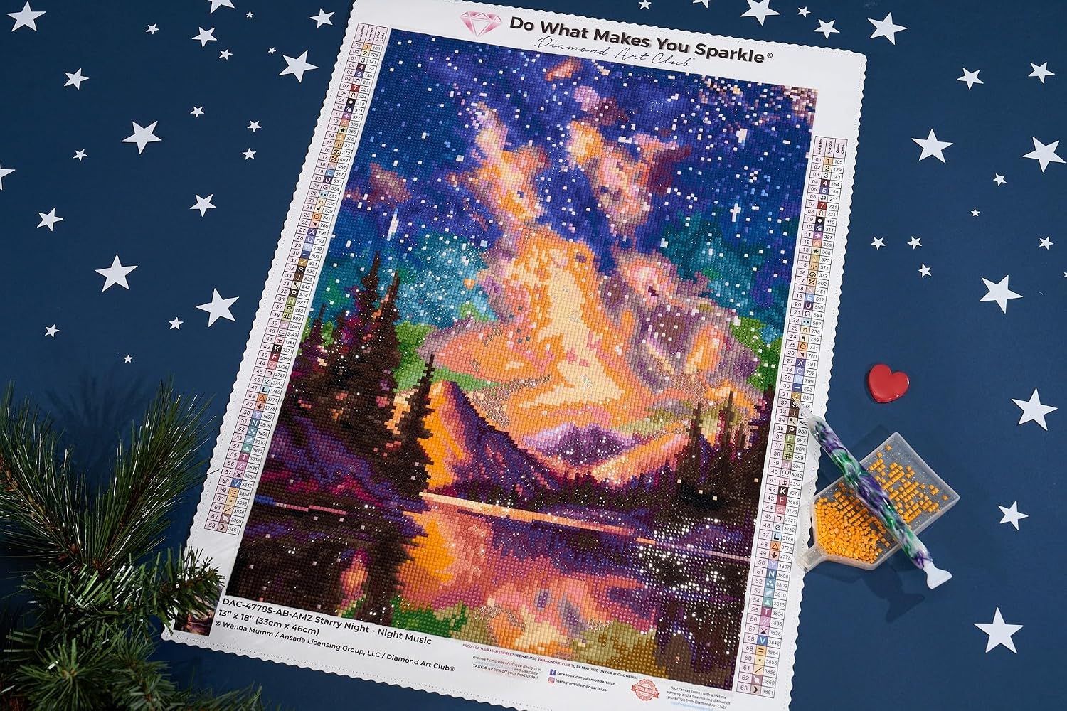 Detalle de DIAMOND ART CLUB 星月夜-ナイトミュージック ダイヤモンドペインティングキット 正方形・63色・33×46cm