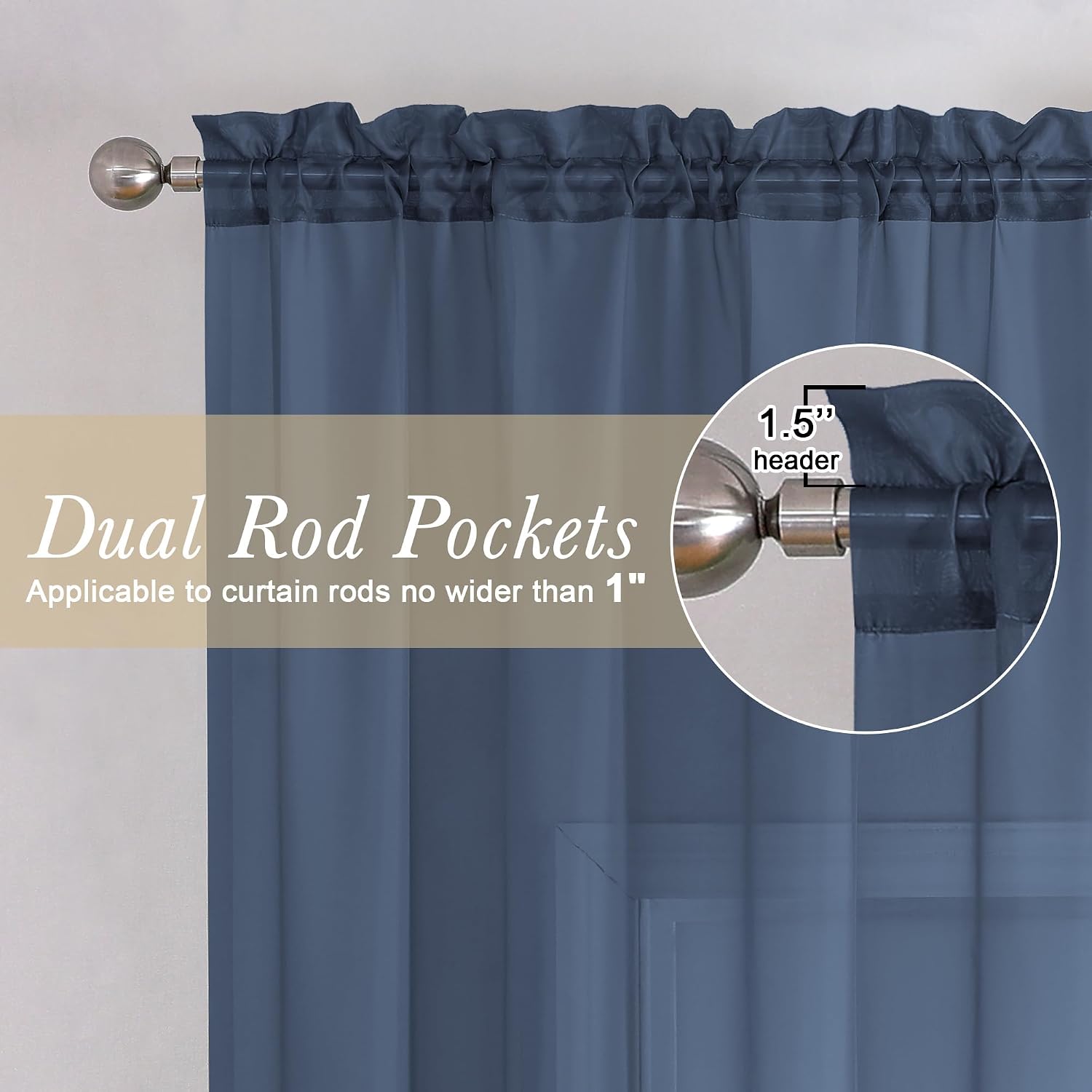 Detalle 2 de Lecloud Sheer Curtains 54 Inches