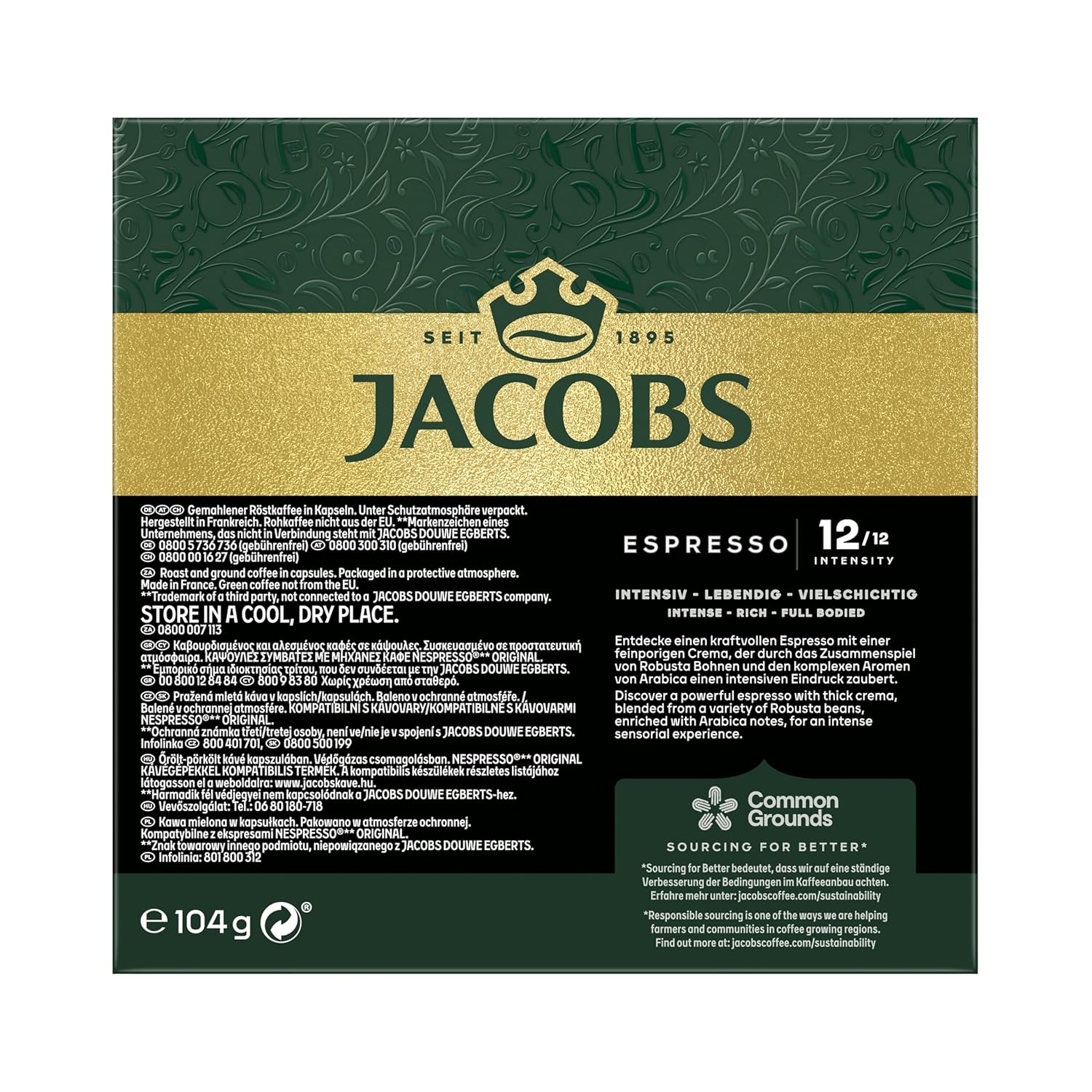 Detalle de Jacobs Espresso Ristretto Kaffeekapseln – Intensität 12/12, Nespresso-kompatibel, 200 Kapseln