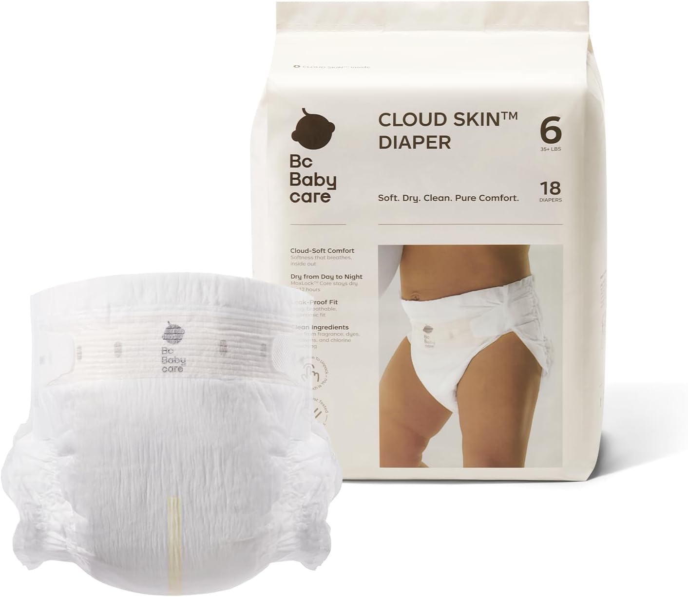 Detalle de Bc Babycare Cloud Skin Size 6 Baby Diapers, 18 Count, Breathable Overnight Fit