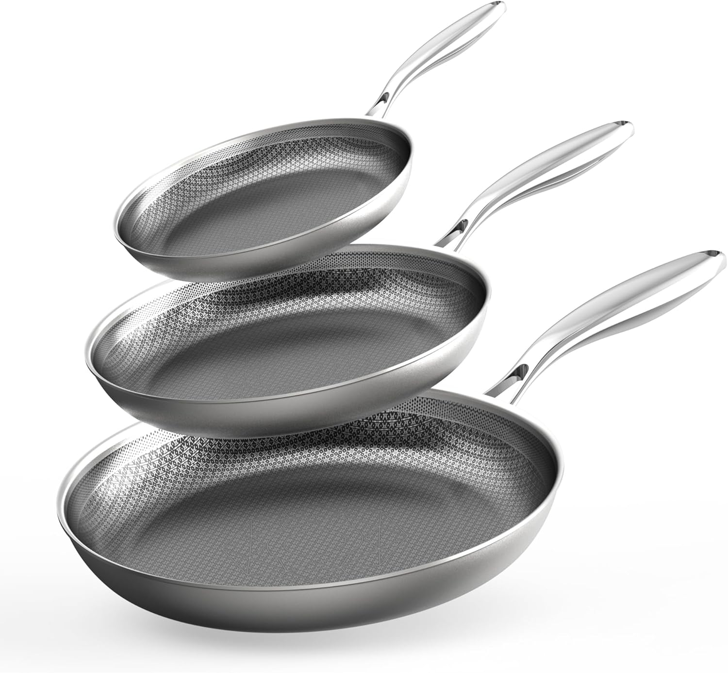 Detalle de COOKER KING Stainless Steel 3-Piece Skillet Set (8/10/12 in): Induction Ready, Nonstick Hybrid, Oven & Dishwasher Safe