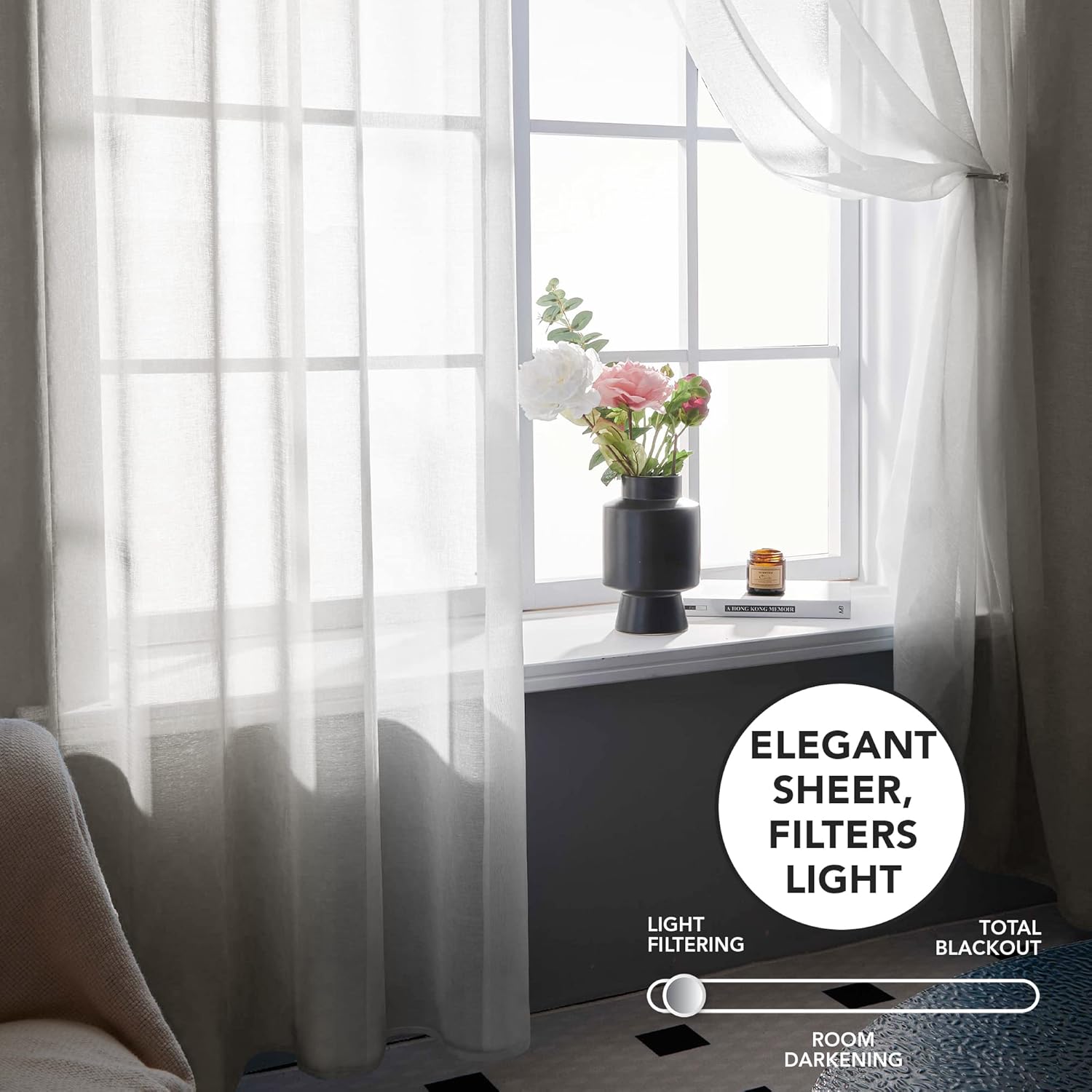 Thumbnail 6 de Deconovo Lot de 2 rideaux voilages à œillets 140×260 cm, gris clair dégradé