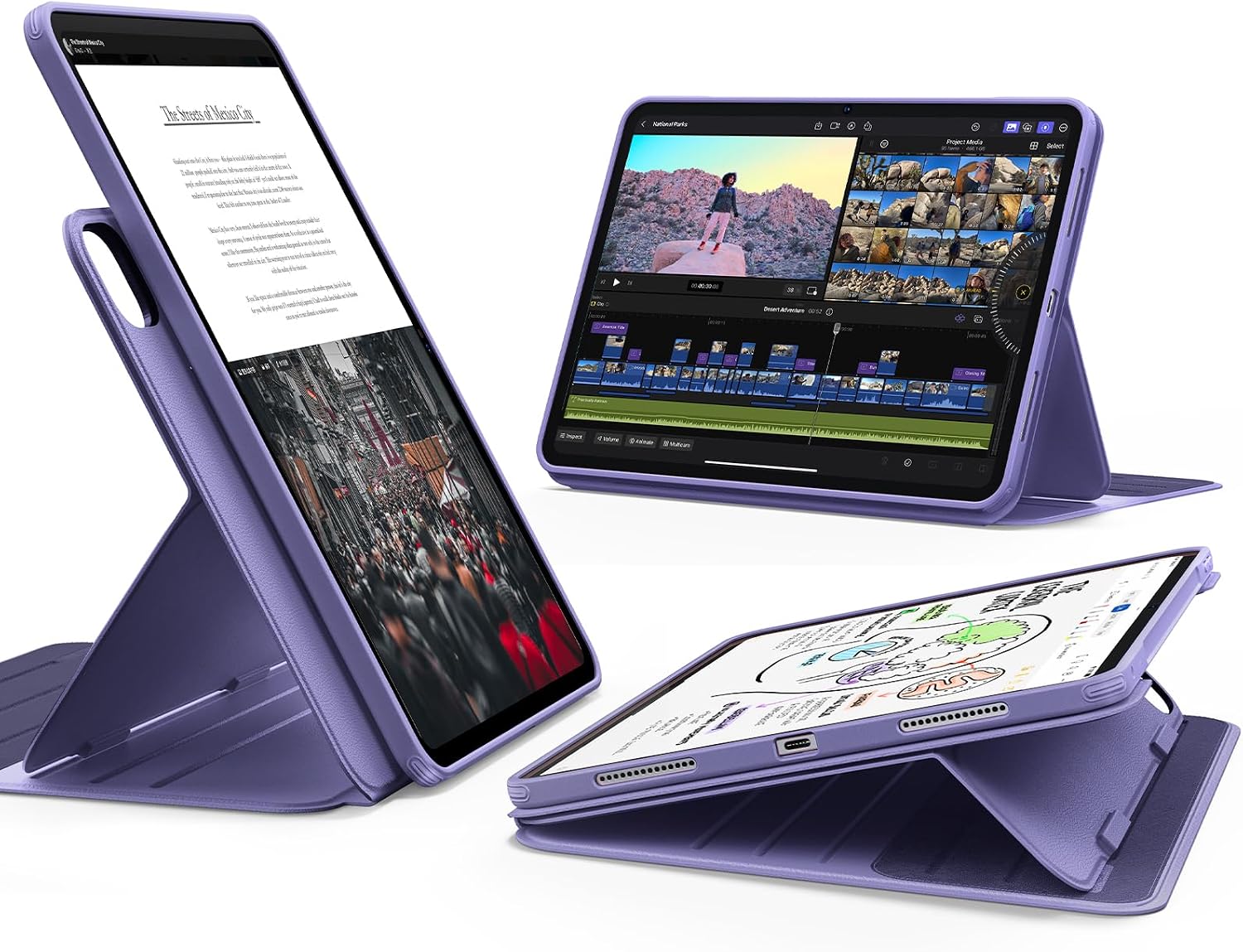 Detalle de ESR Hülle für iPad Pro 11 Zoll (M5/M4) – Drehbar, 9 Standwinkel, abnehmbare Magnetabdeckung, Lila