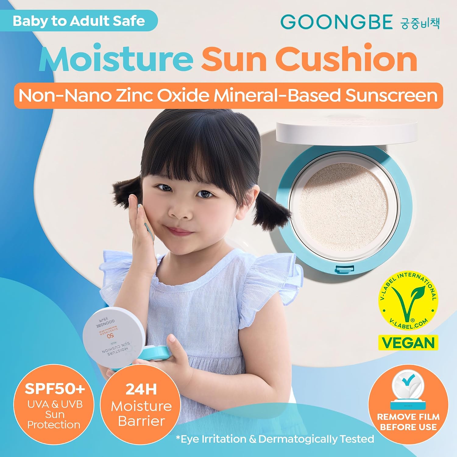 Detalle 2 de GOONGBE Moisture Sun Cushion Mild SPF 50 — Mineral Zinc Oxide Sunscreen (0.81oz) in Travel-Friendly Cushion
