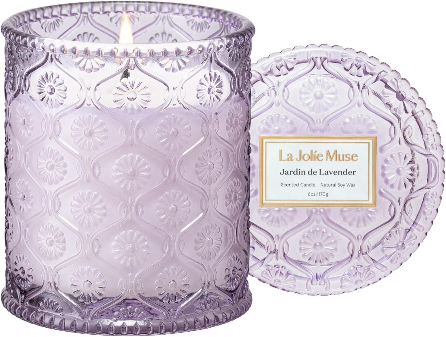 Imagen de LA JOLIE MUSE Lavender Lilac Fresh Scented Candle — 6 oz Soy Wax, 40 Hr Burn Time en OfertitasTOP