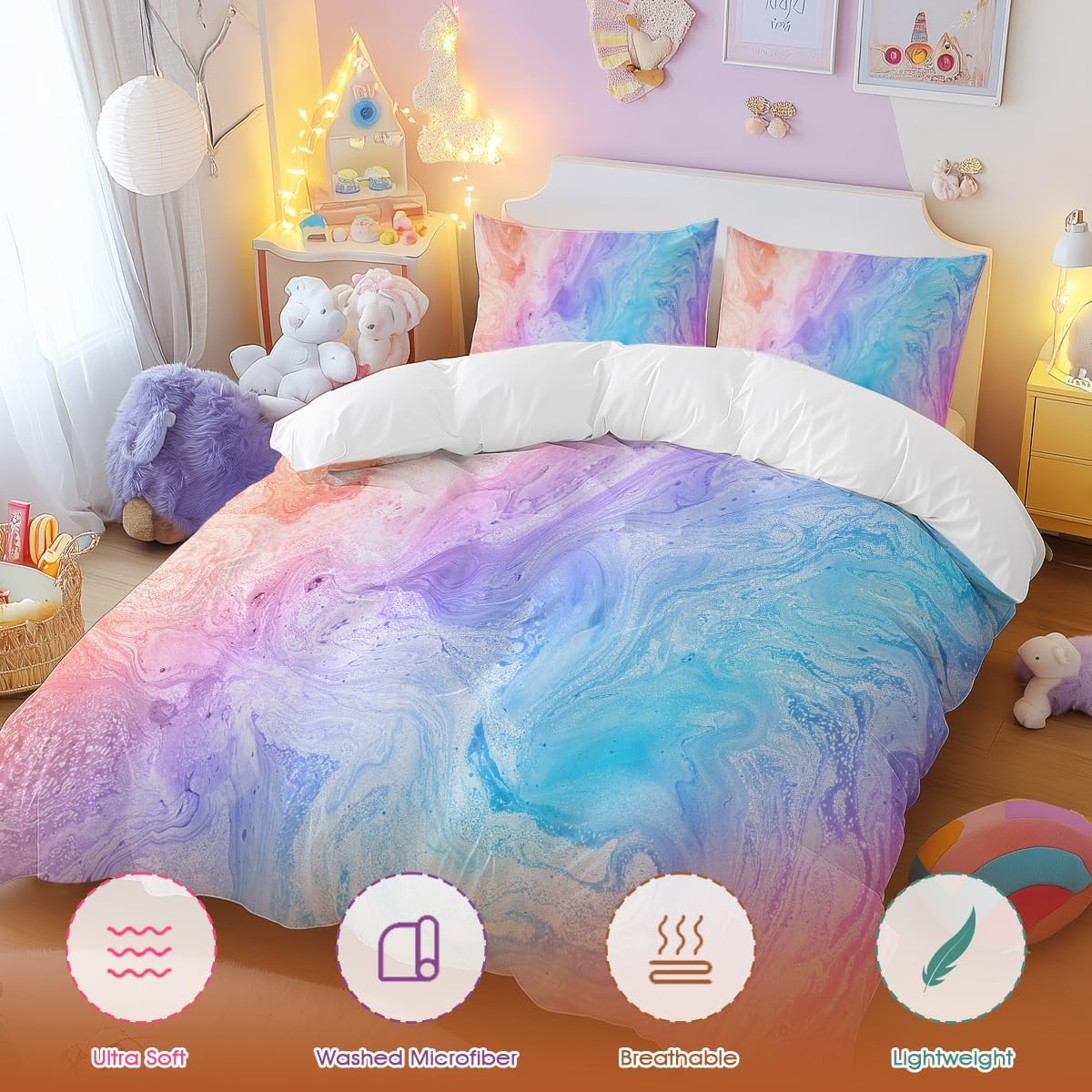 Thumbnail 2 de BlessLiving Duvet Cover Set: Pastel Ombre Marble Pink Blue (Double 3-Piece)