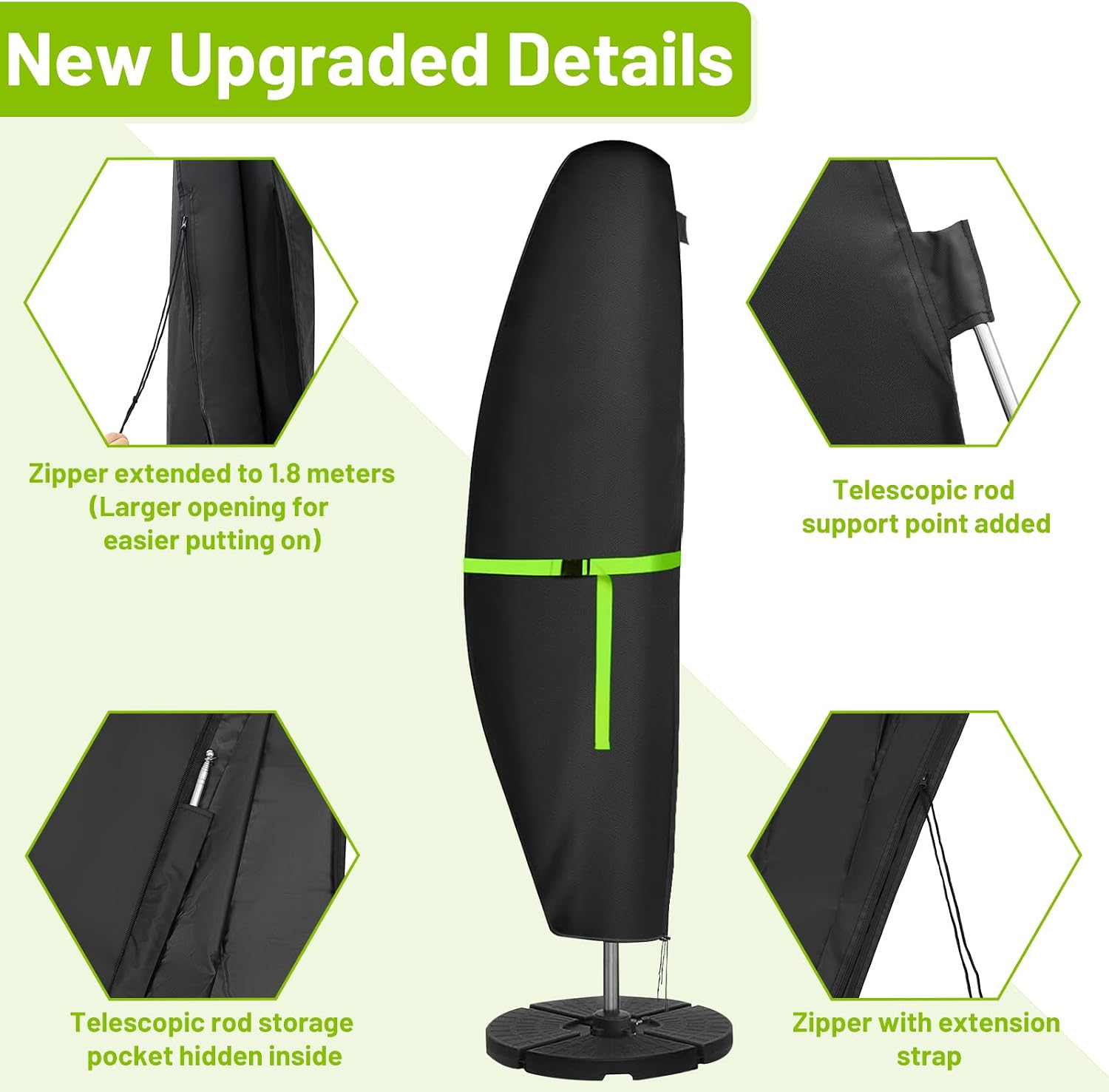 Detalle 2 de GEMITTO Cantilever Parasol Cover (280cm) – Weatherproof 420D Oxford, UV & Windproof with Zipper