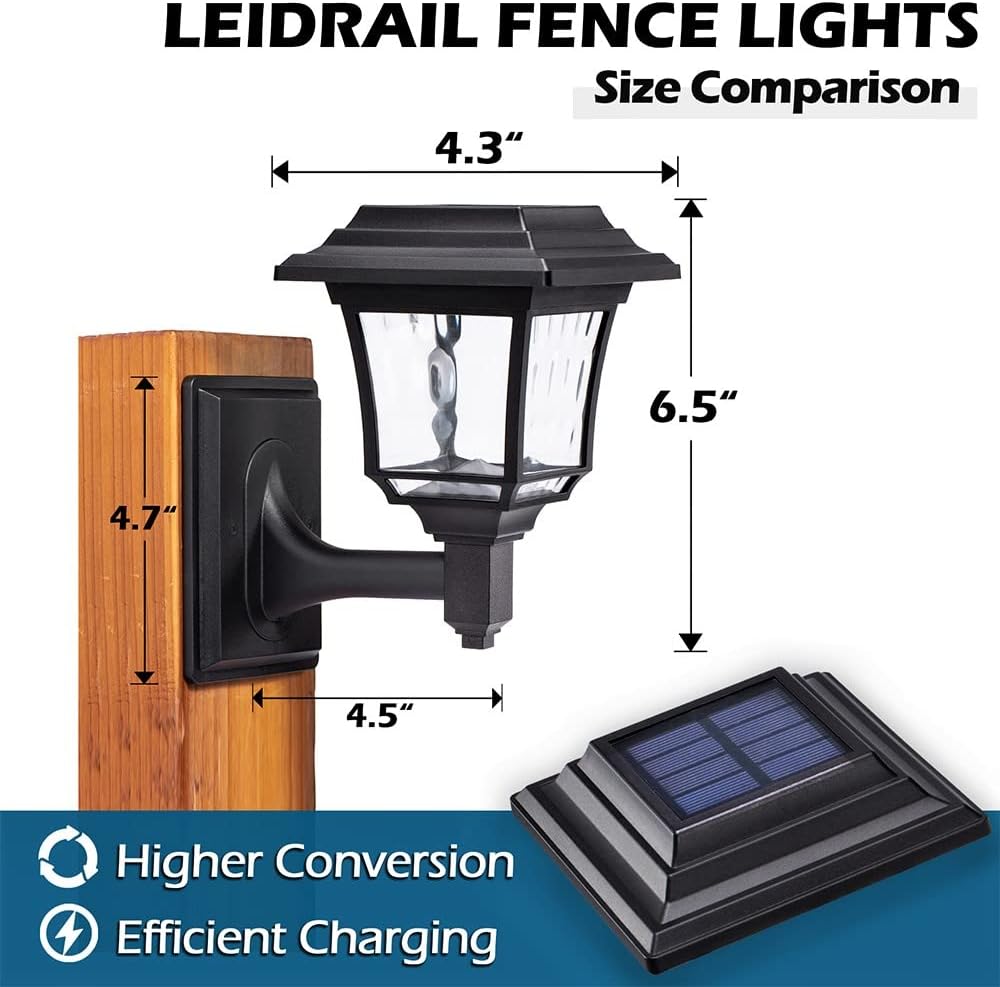 Detalle de LeiDrail Solar Fence Lights (4 Pack) with 2 Modes – cool white and warm white outdoor LED solar wall lights
