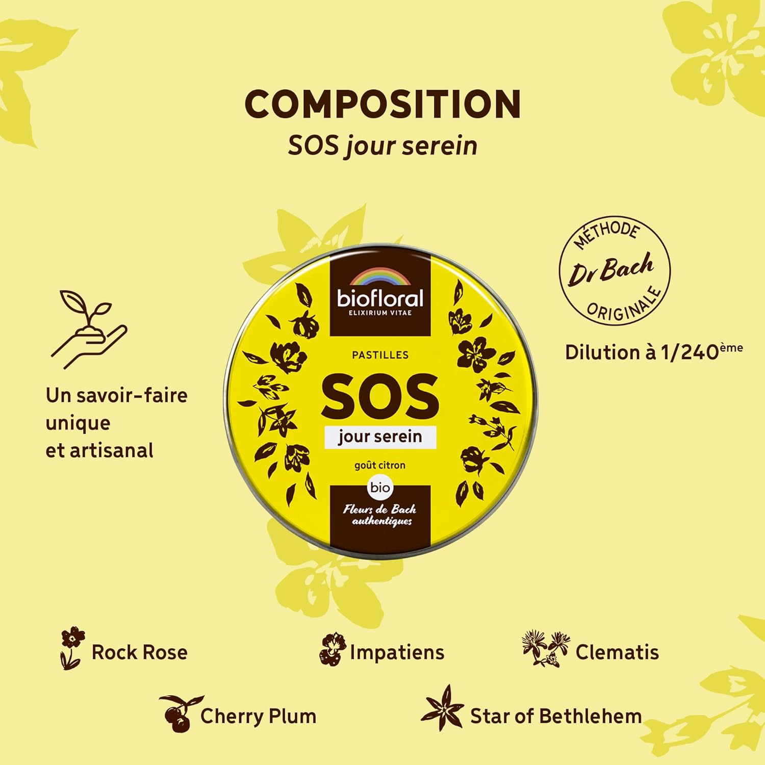 Thumbnail 2 de BIOFLORAL SOS Secours Jour Serein BIO – 165 Pastilles Sans Alcool, Fleurs de Bach Authentiques