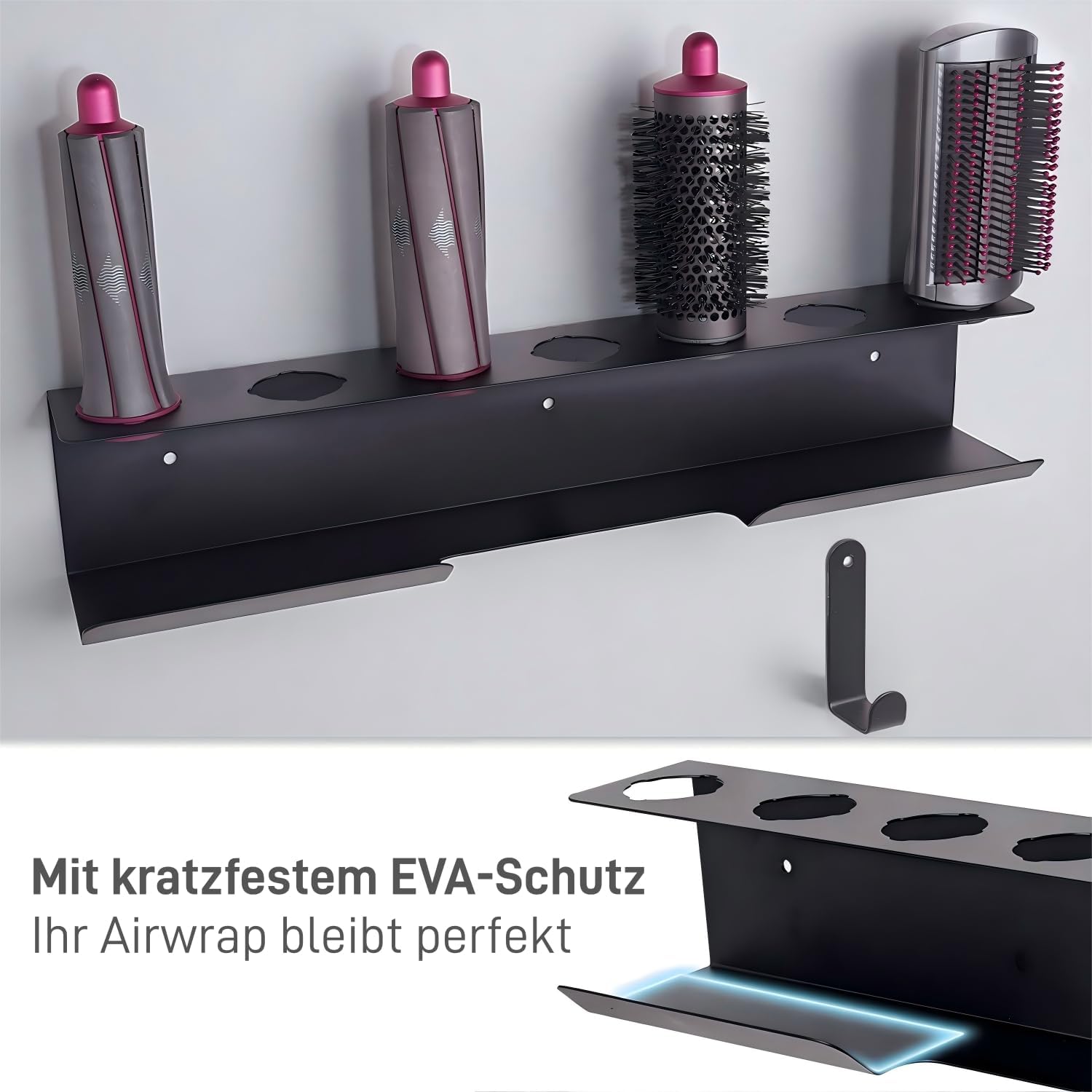 Thumbnail 3 de Bowyune Dyson Airwrap Halterung (Aluminium) – Wandhalter ohne Bohren, 7 Steckplätze für Airwrap-Zubehör, Schwarz