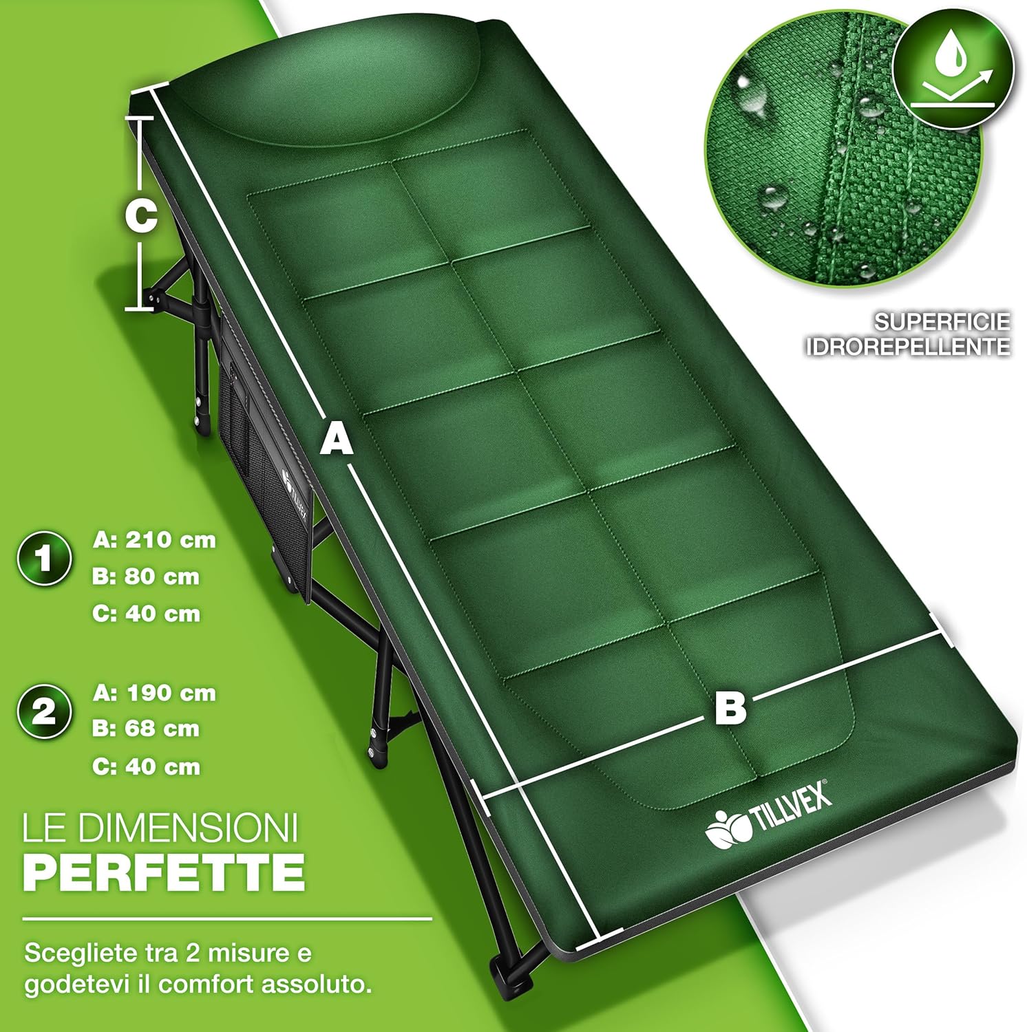 Thumbnail 5 de tillvex Letto da campeggio pieghevole con borsa – lettino extra lungo fino a 200 kg