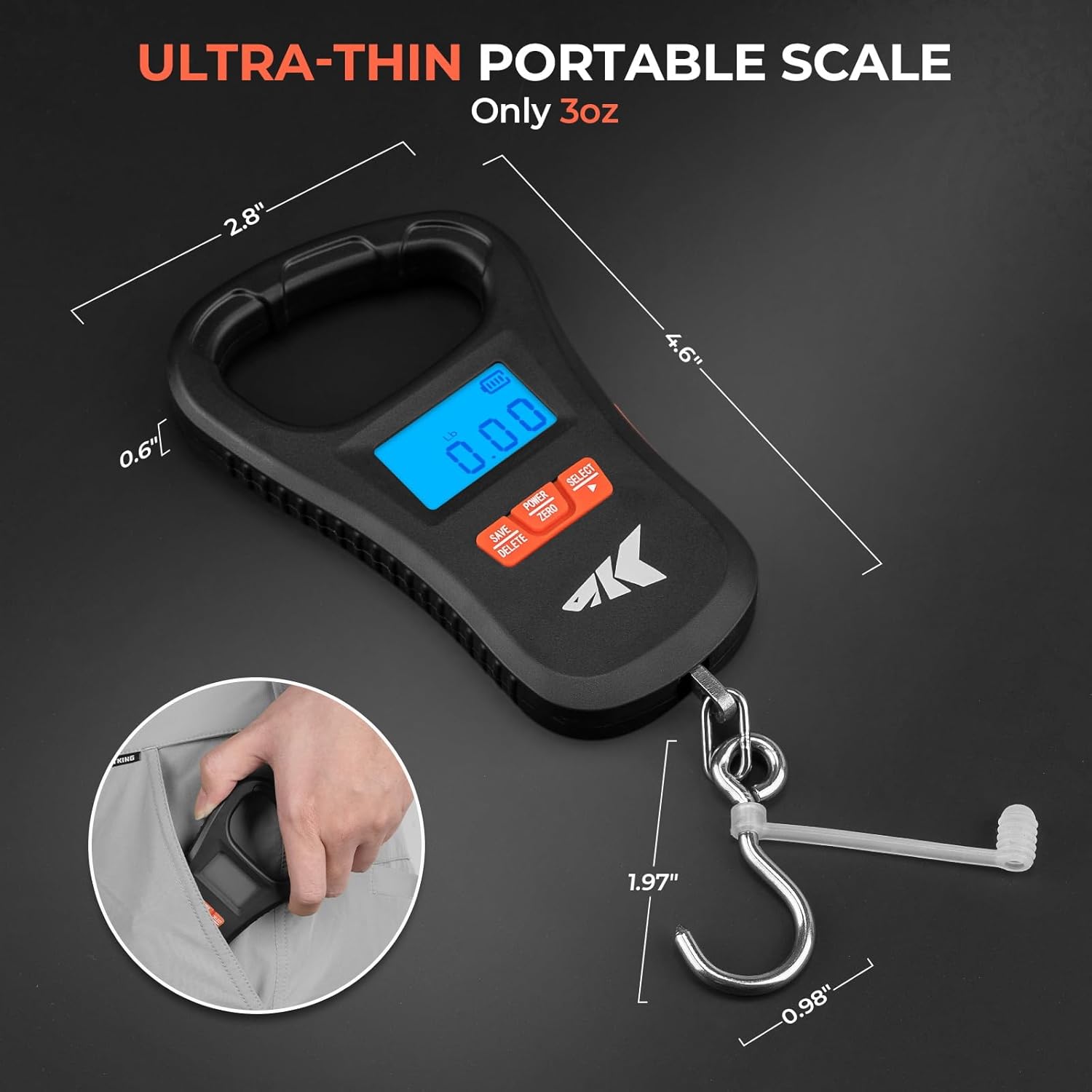 Thumbnail 2 de KastKing ToughTide Fishing Scale: Ultra-Thin, USB-C Rechargeable, 65lb Capacity