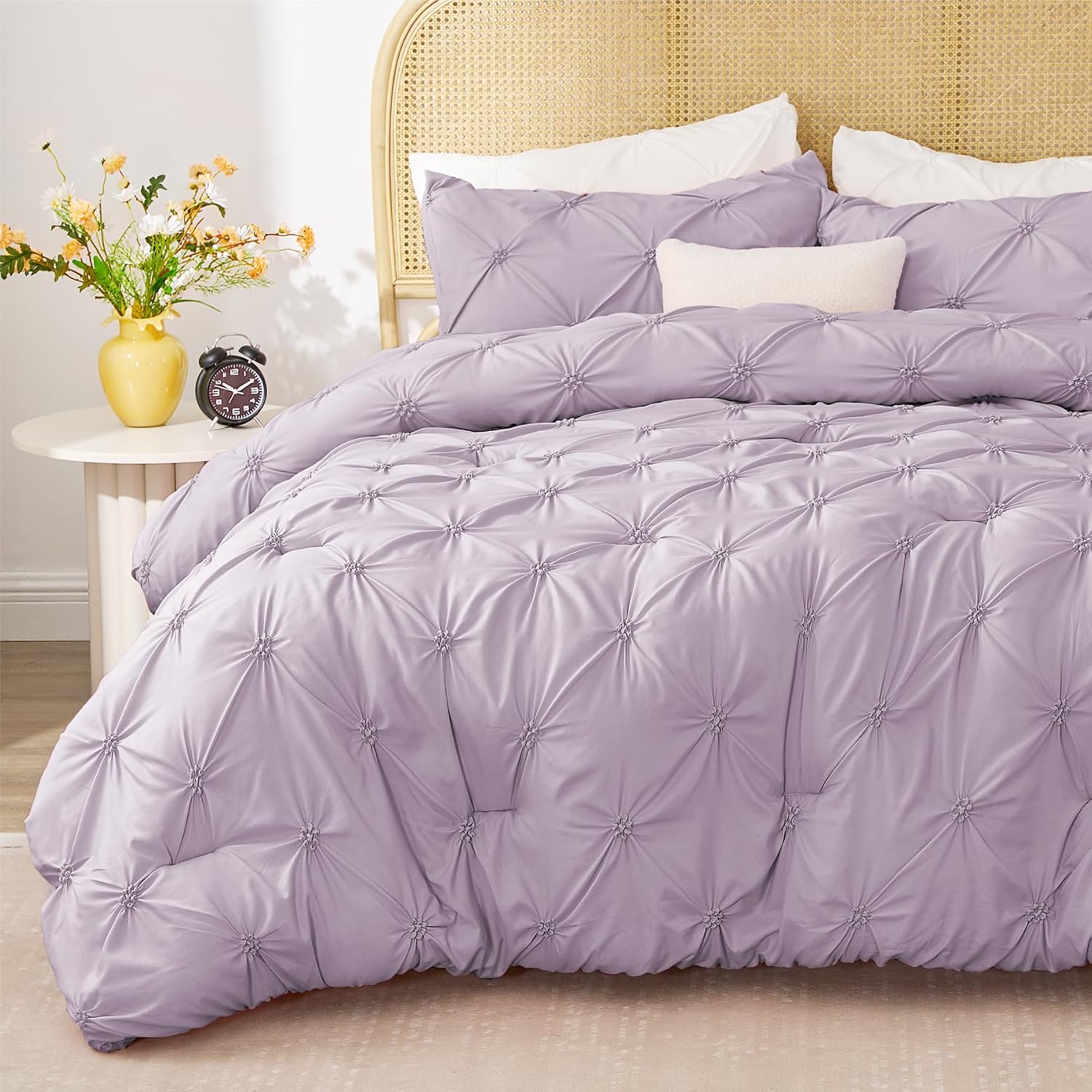 Thumbnail 1 de BEDELITE Queen Comforter Set, Purple Boho Pintuck, 3-Piece Bedding