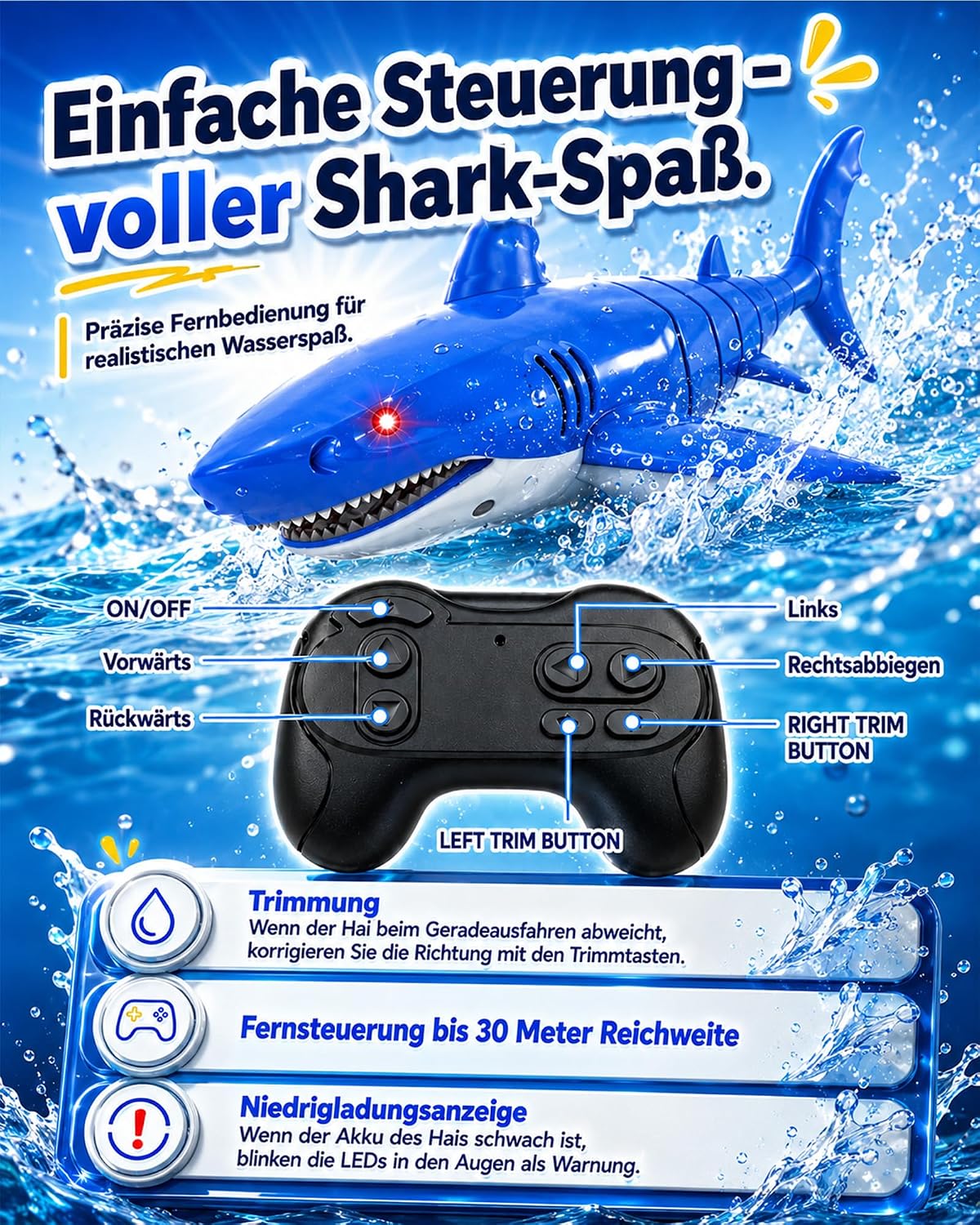 Thumbnail 6 de KOKODI Ferngesteuerter Robo-Hai – wasserdichtes RC Badespielzeug für Kinder ab 3 Jahren