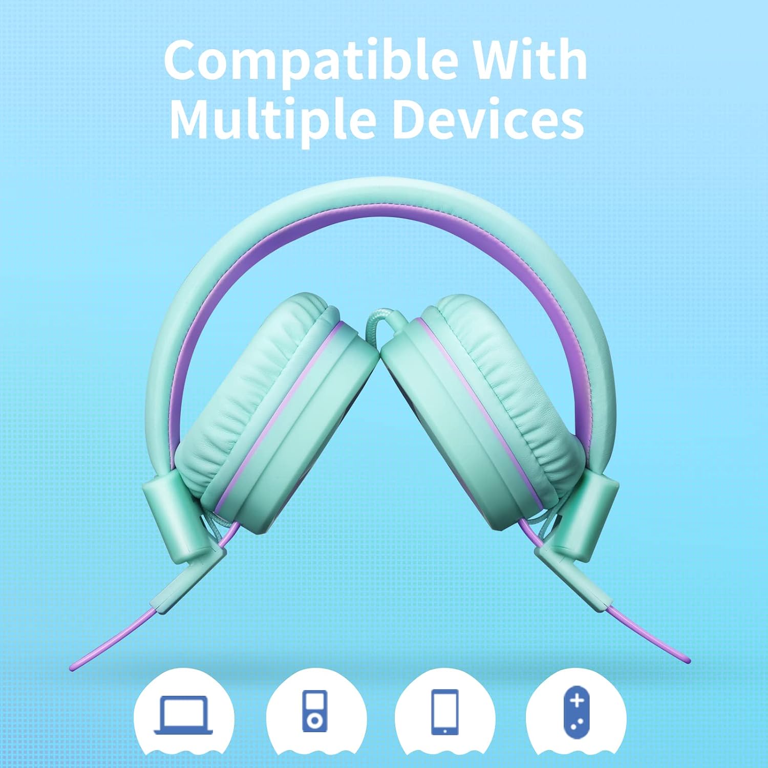 Detalle de POWMEE P10 Kids Headphones with Microphone — Adjustable, Foldable On-Ear Stereo for School, PC, and Phone (Green)
