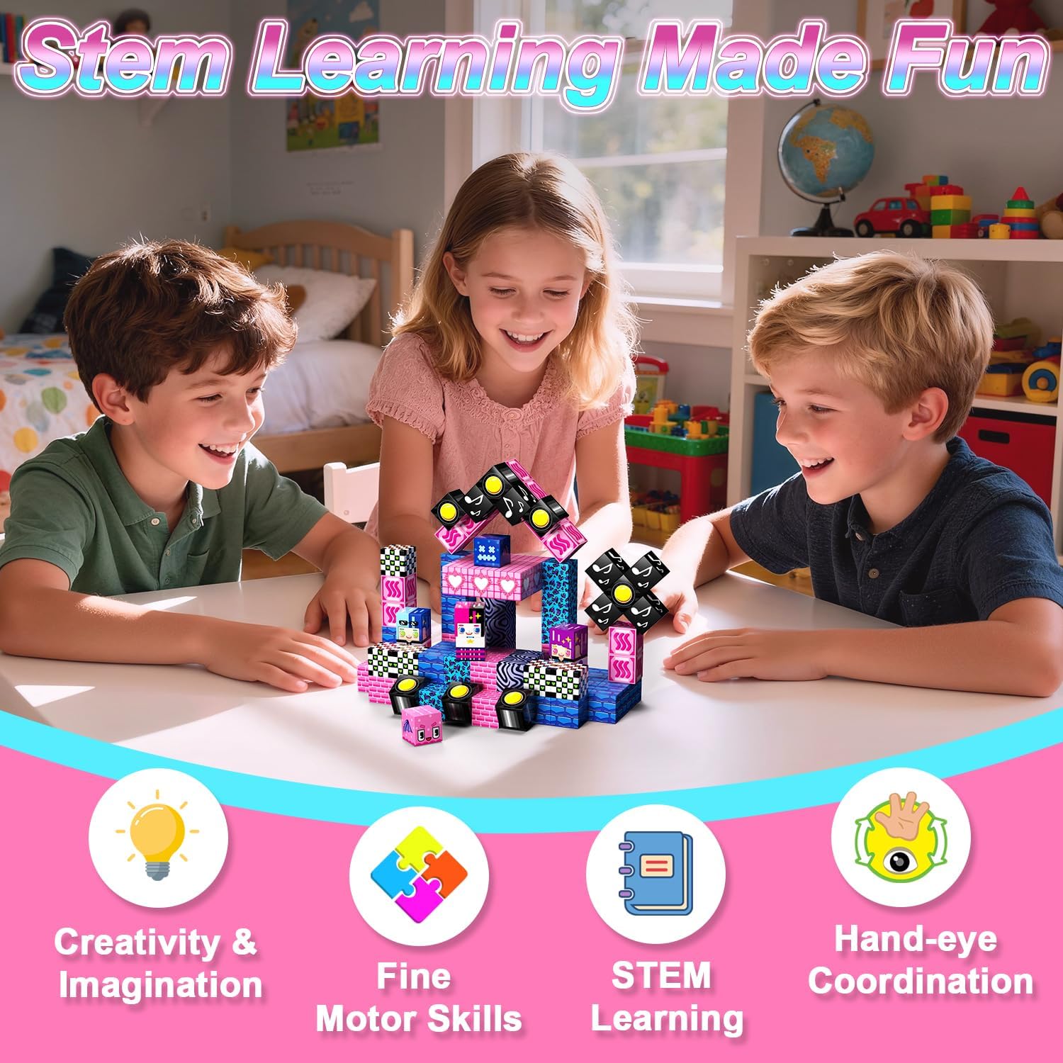 Detalle de SSAwer Magnetic Blocks 48pcs – STEM Building Magnets for Kids aged 3+