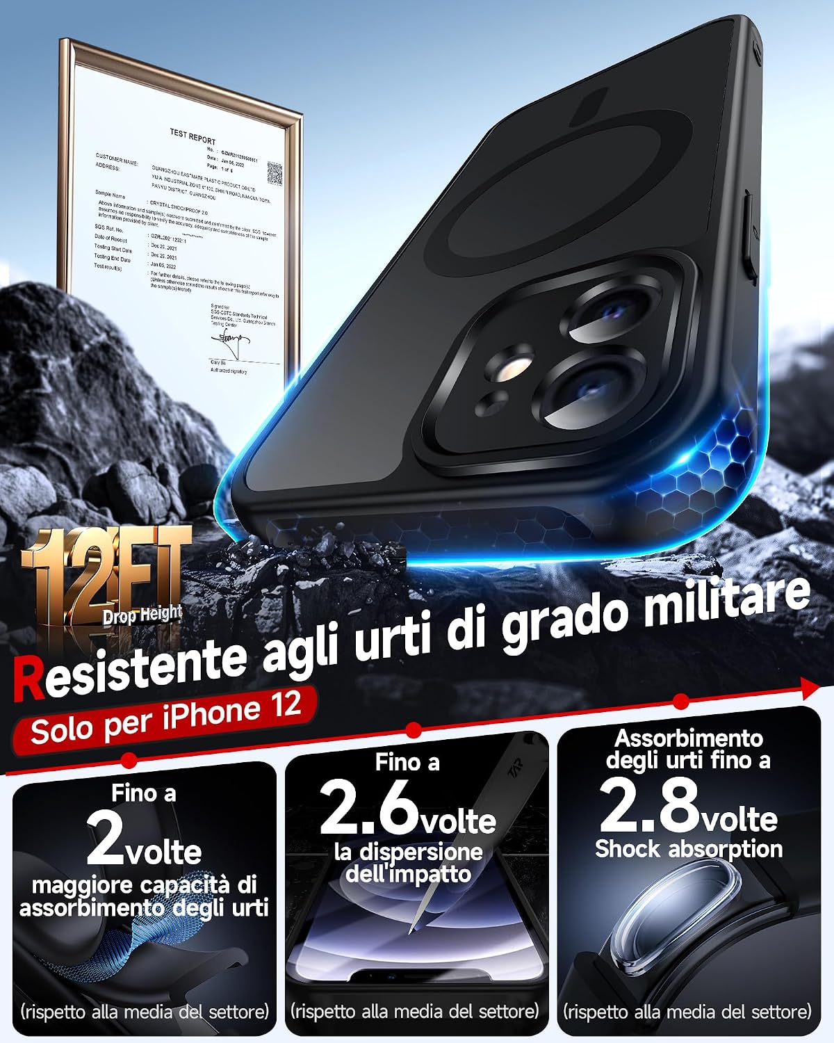 Detalle de LeYi Cover Magnetica per iPhone 12 con Vetro Temperato: protezione magnetica, ante e retro opachi