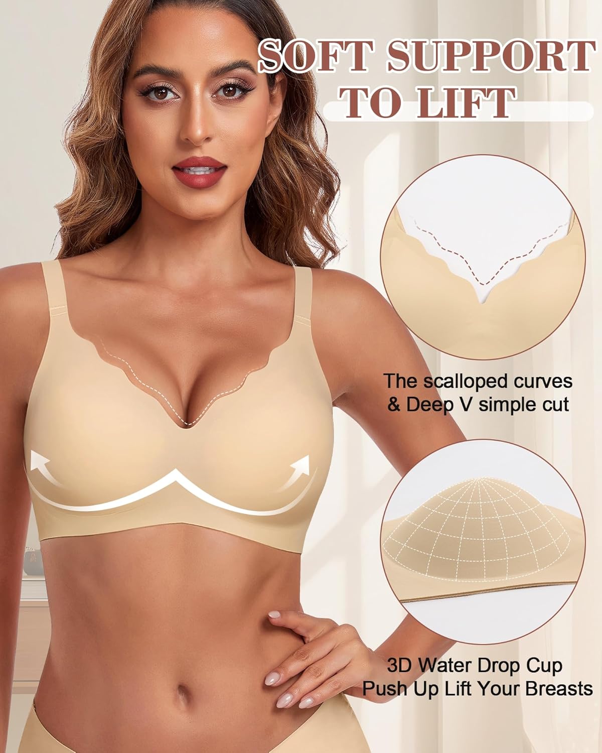Detalle de HORISUN BH ohne Bügel – Nahtloser Vollbralette-Style mit Unterstützung für Große Brüste