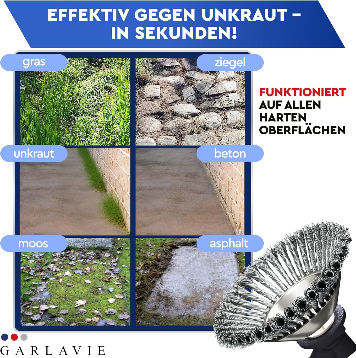 Thumbnail 2 de GARLAVIE 2X Unkrautbürste für Bosch Motorsense – Moos- und Unkrautentfernung mit Adapter