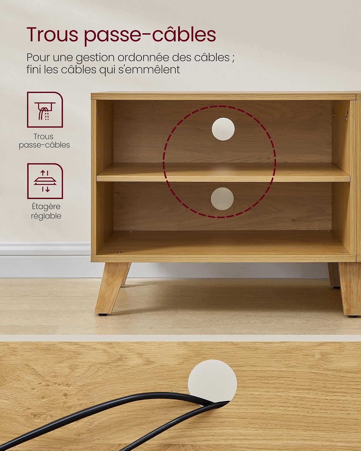 Detalle de VASAGLE MIRANTA LTV027N01 tv-meubel 140 cm met 2 deuren en verstelbare legplanken