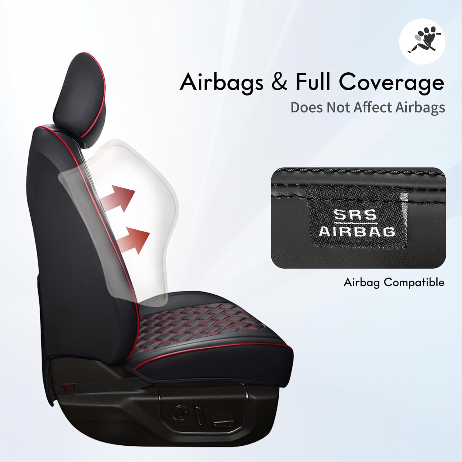 Thumbnail 3 de Huidasource Dodge Ram Seat Covers — Full Front & Rear Leather-Style Fit for 2009-2018 RAM 1500, 2010-2025 2500/3500 Crew Mega Cab, and 2019-2025 Ram 1500 Classic (Black & Red)