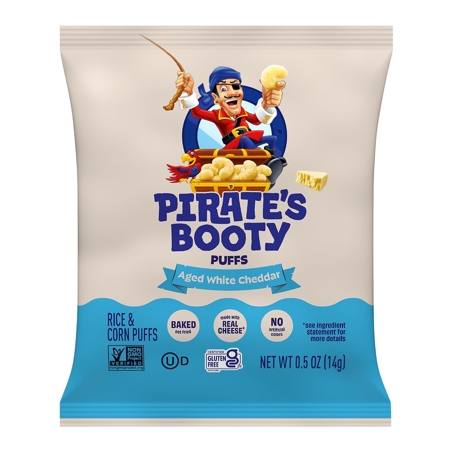 Detalle 2 de Pirate's Booty Aged White Cheddar Cheese Puffs Bags (0.5 oz, 24 Count)
