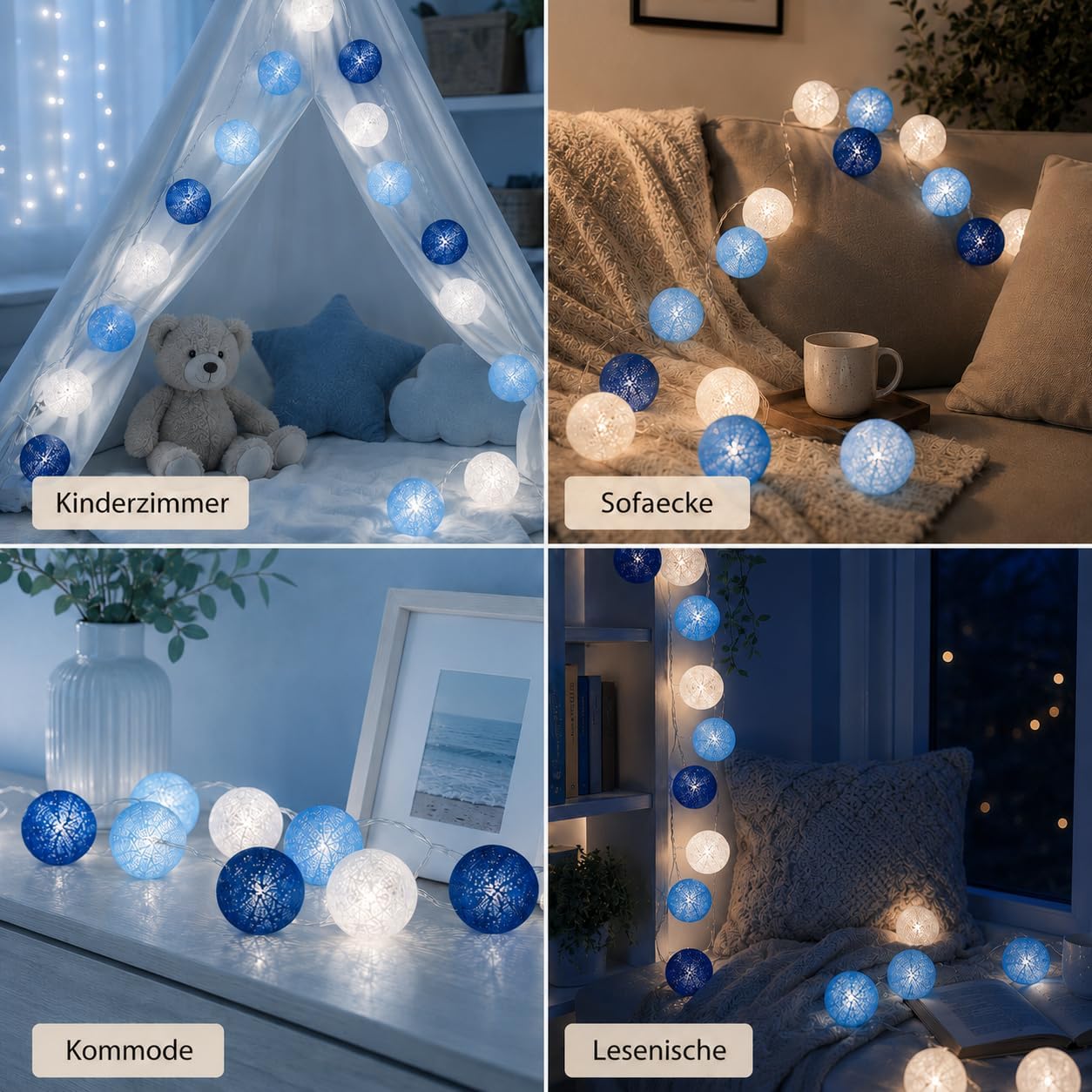 Detalle de LED Lichterkette Baumwollkugeln 3,3 m – batteriebetrieben, 20 Kugeln, IP44