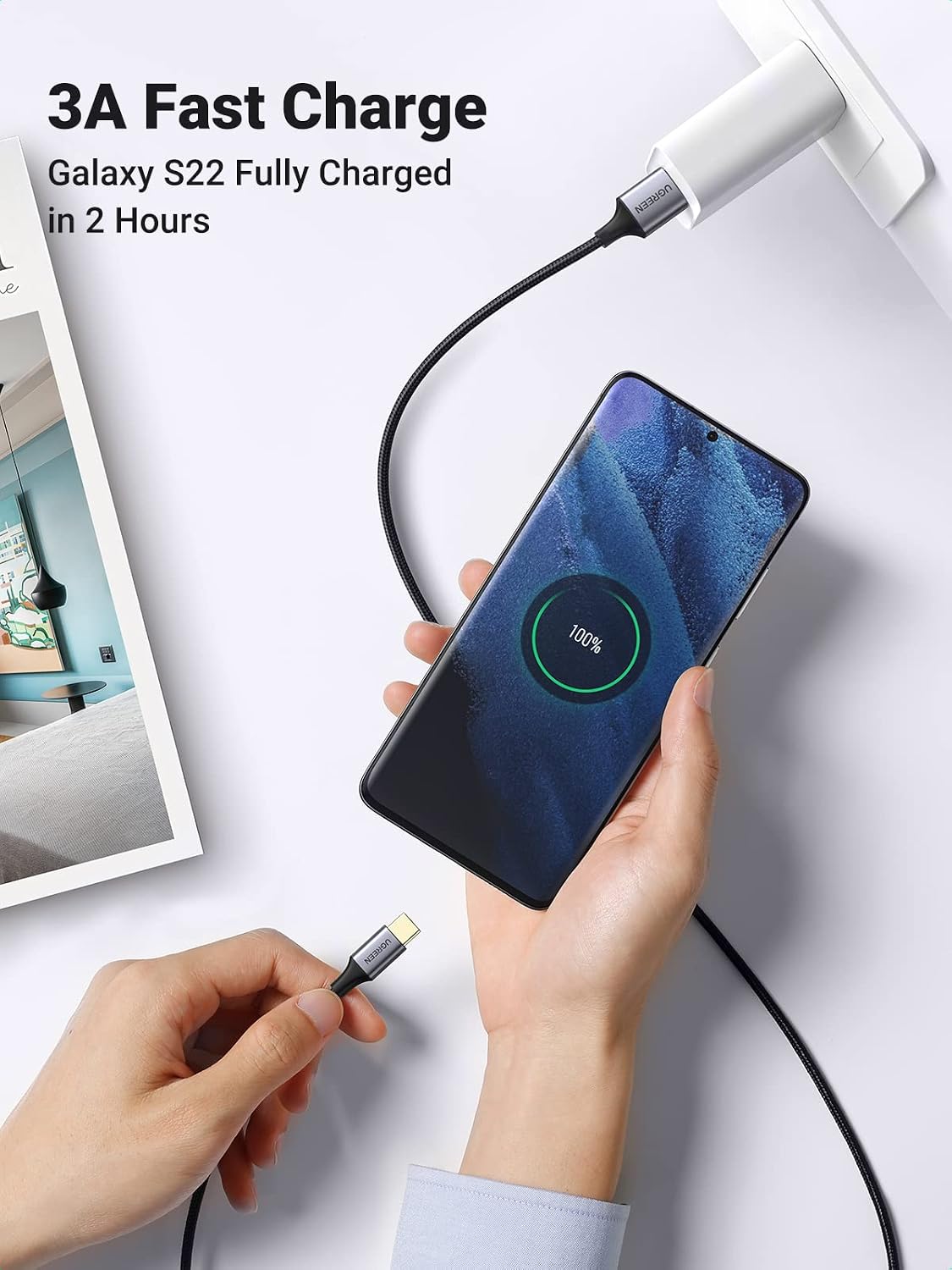 Detalle de UGREEN 20287 USB-A to USB-C Cable, 1m, 5Gbps, 18W Fast Charging