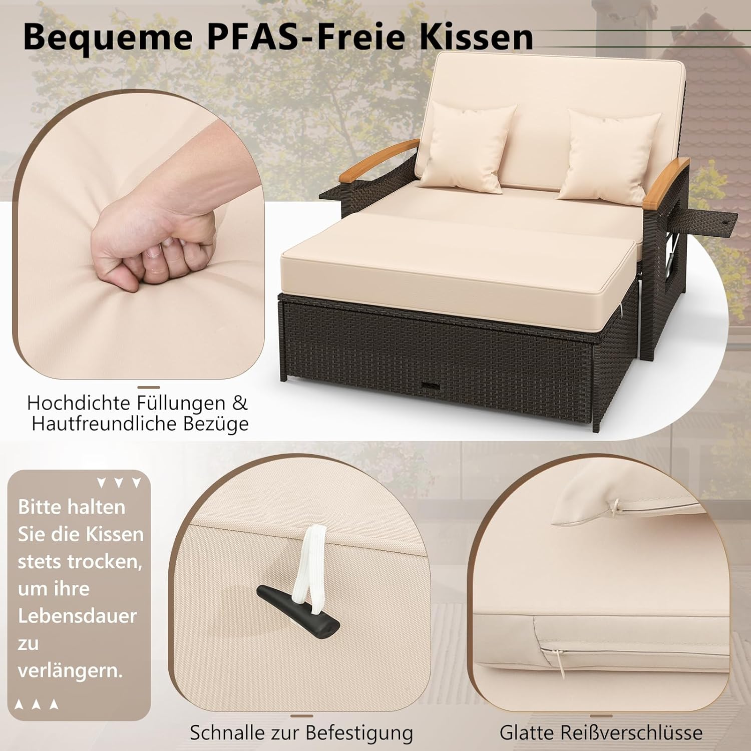 Detalle de GIANTEX Gartenlounge Outdoor Sofa – 3-in-1 Lounge Möbel für zwei Personen
