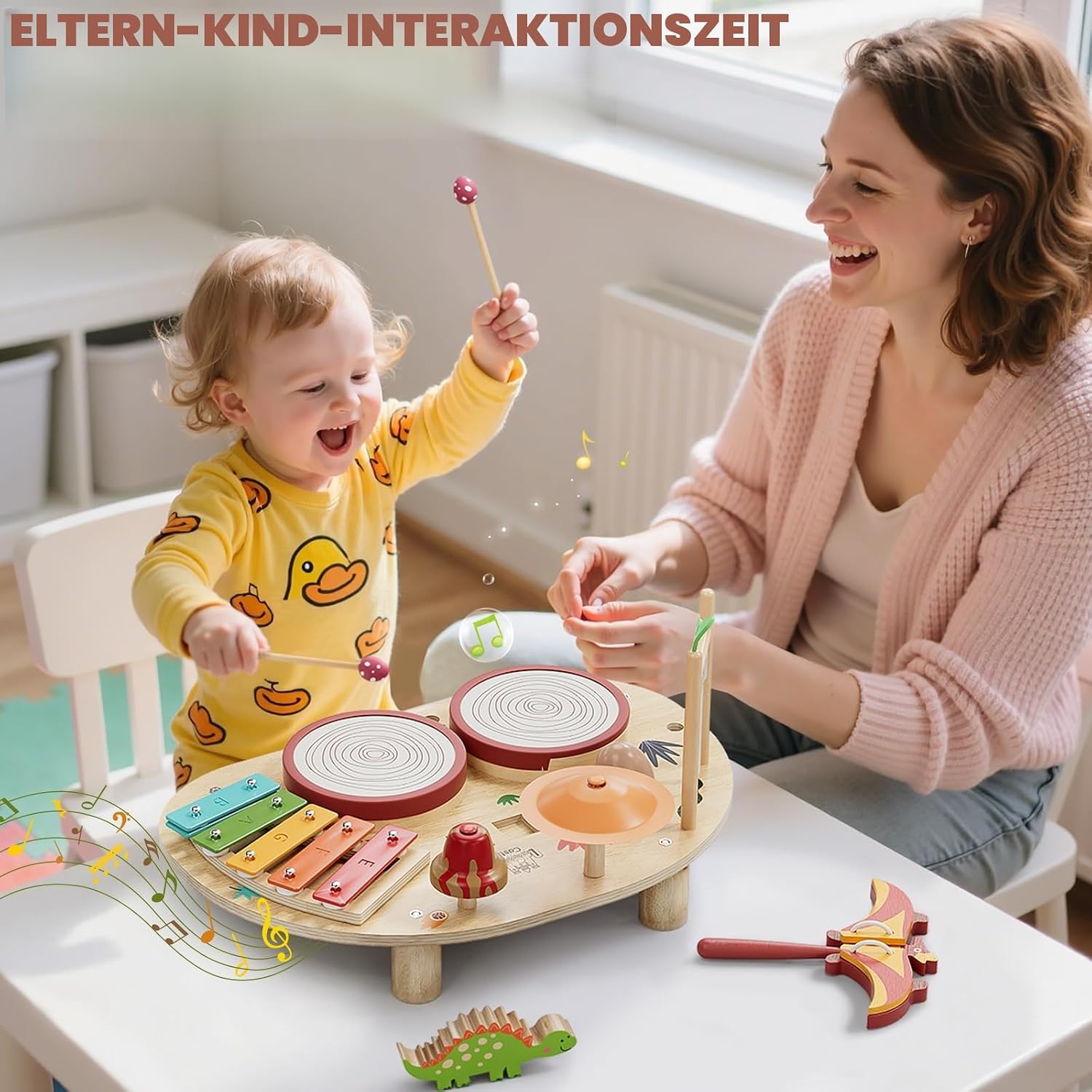 Detalle de Lehoo Castle 8‑in‑1 Musikinstrumente Tisch für Kleinkinder (1–3 Jahre) – Holz-Dinosaurier, Montessori‑Lernspielzeug
