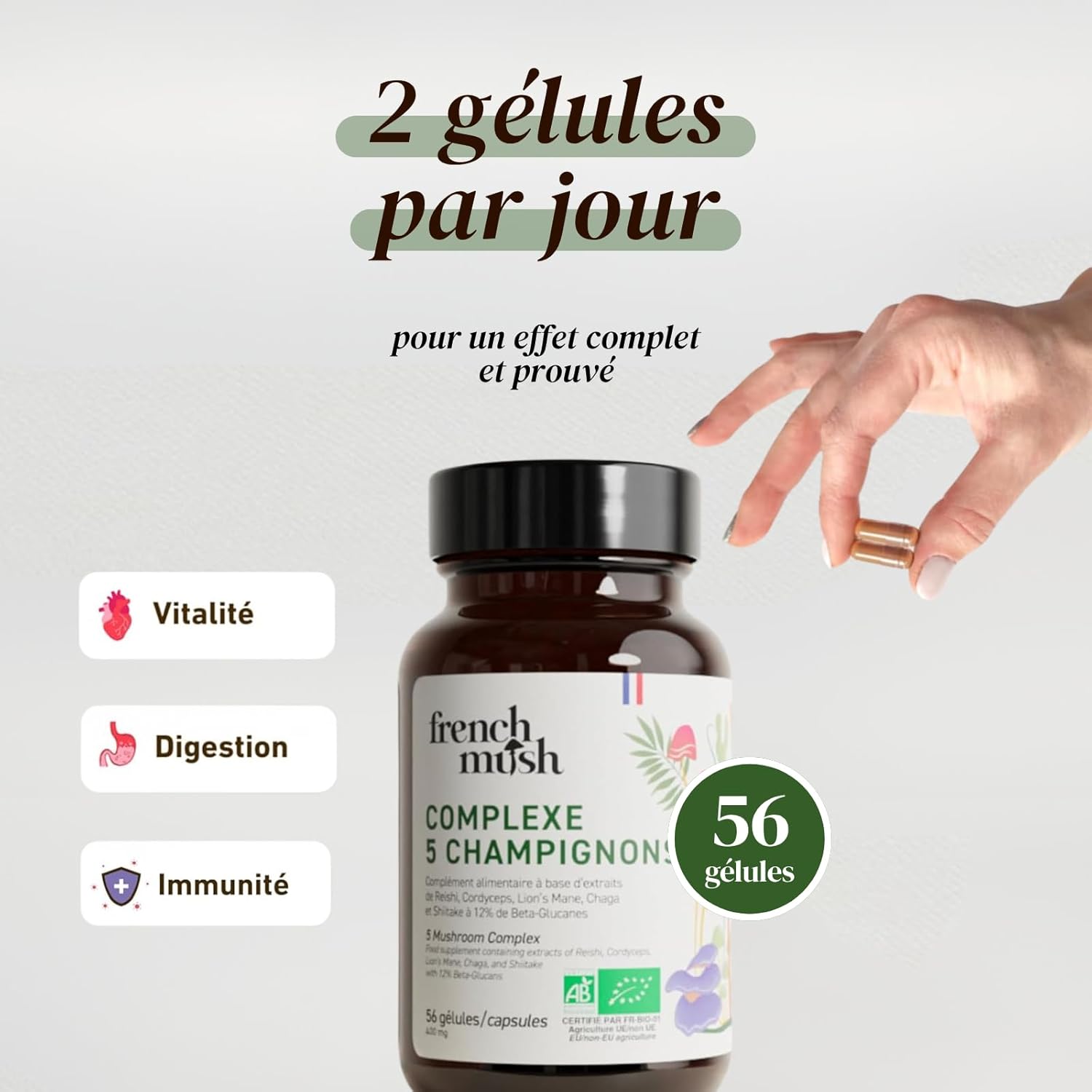 Thumbnail 2 de Complexe 5 Champignons Bio – Gélules Vegan (56)