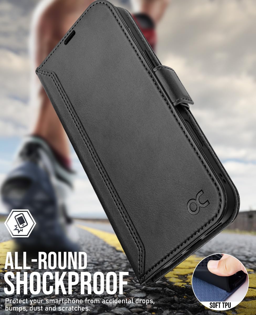 Thumbnail 4 de OCASE Hülle für iPhone Air 5G – Lederhülle mit Kartenfach, RFID-Schutz, Standfunktion und Magnete (Retro Graphit)
