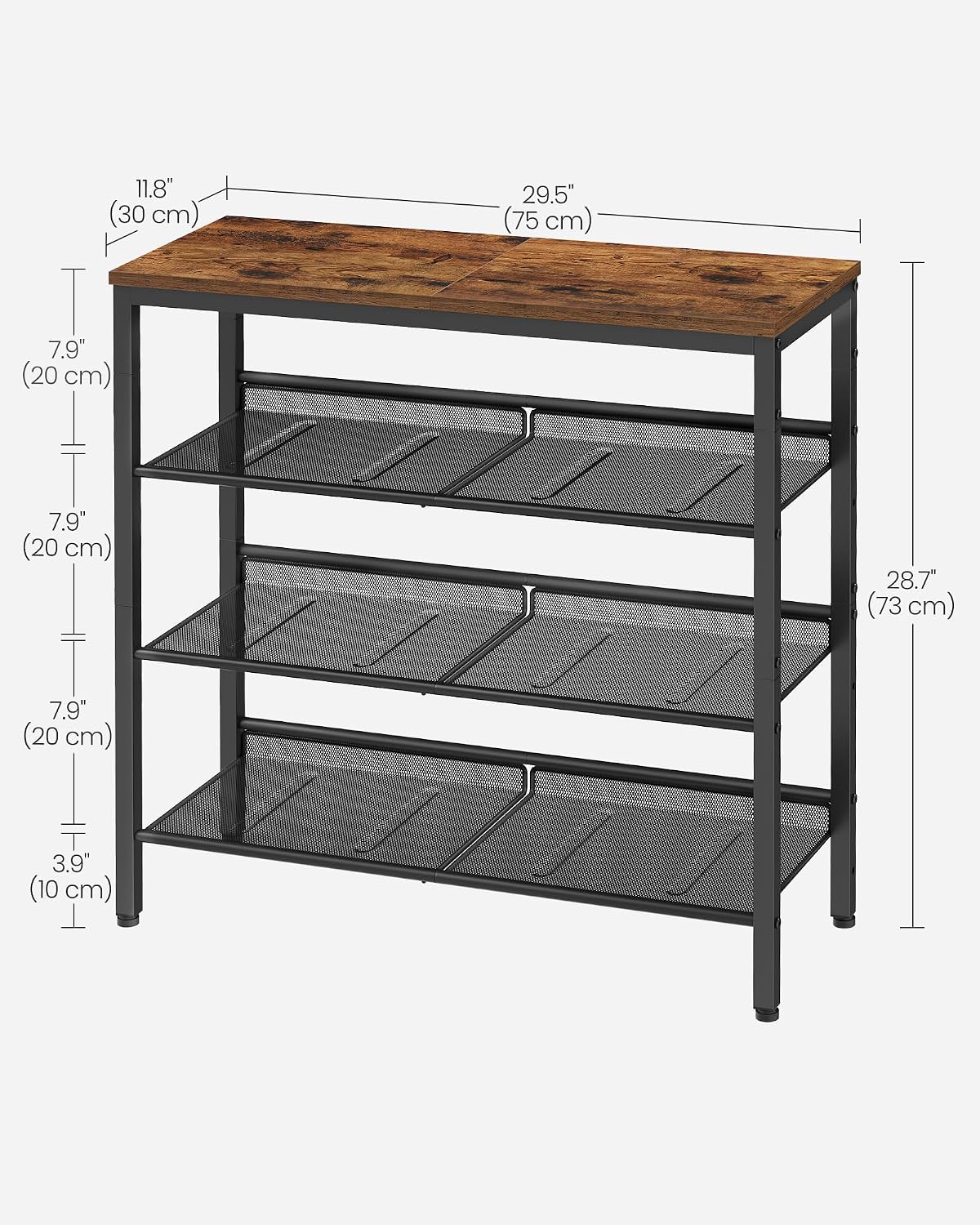 Detalle de VASAGLE Dacey LBS040B01 4-Tier Shoe Rack, Adjustable Mesh Shelves