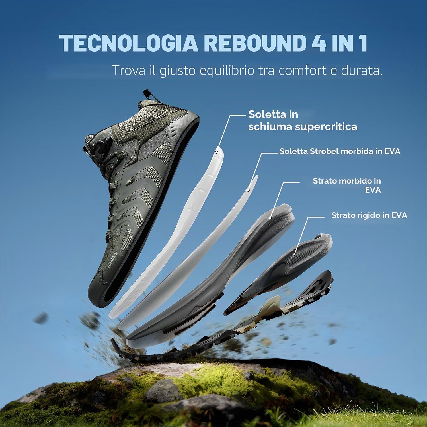Detalle de NORTIV 8 Scarponi Trekking Impermeabili Uomo: Leggeri, Protetti e Confortevoli per Avventure All’Aperto