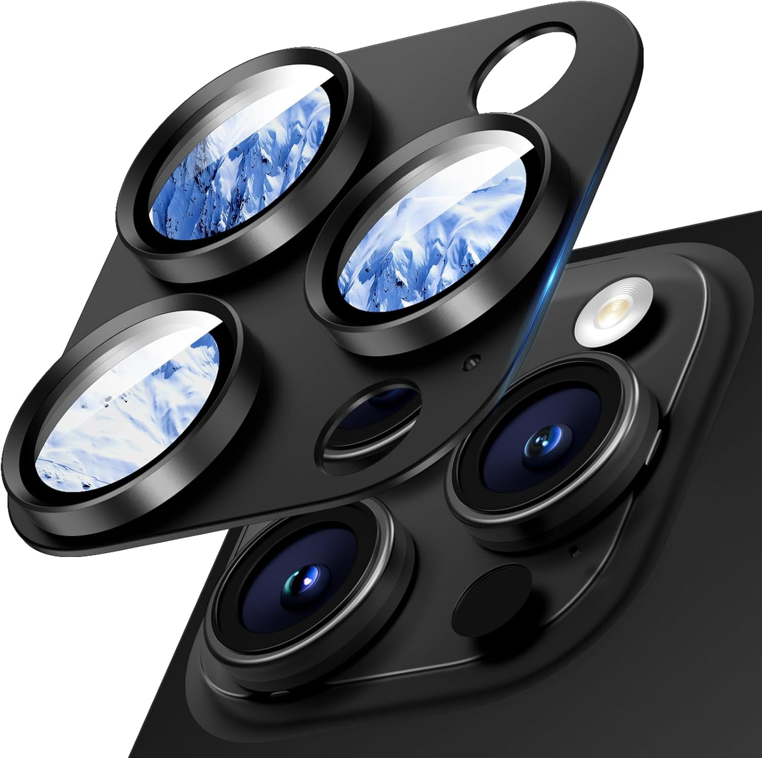Detalle de Wumigoo for iPhone 16/15/14(Pro Max & Pro) Camera Lens Protector, Black Titanium, 9H