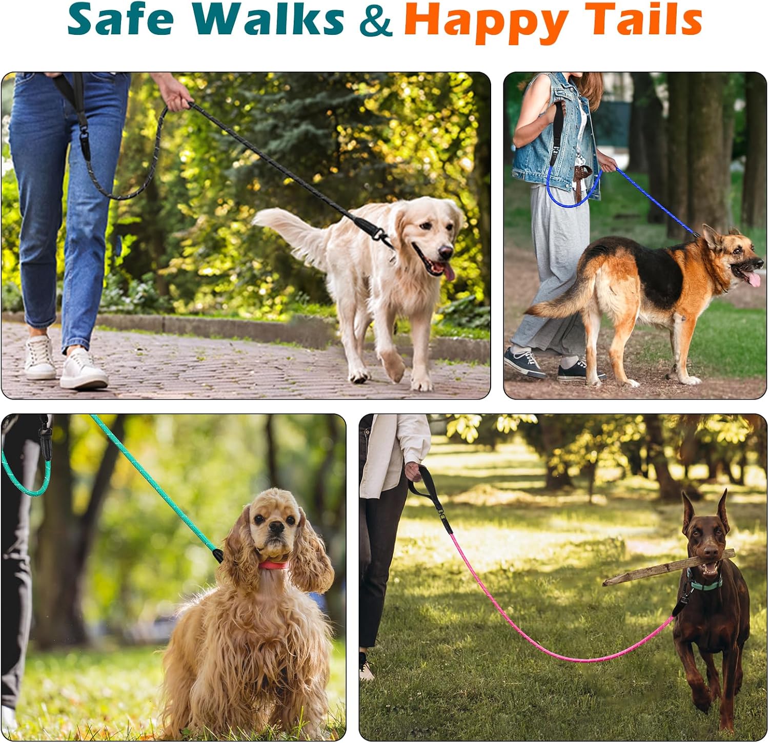 Thumbnail 4 de PetBonus Rope Dog Lead (1.5 m) Heavy Duty Nylon with Autolocking Carabiner, Reflective Rope Lead – Pink