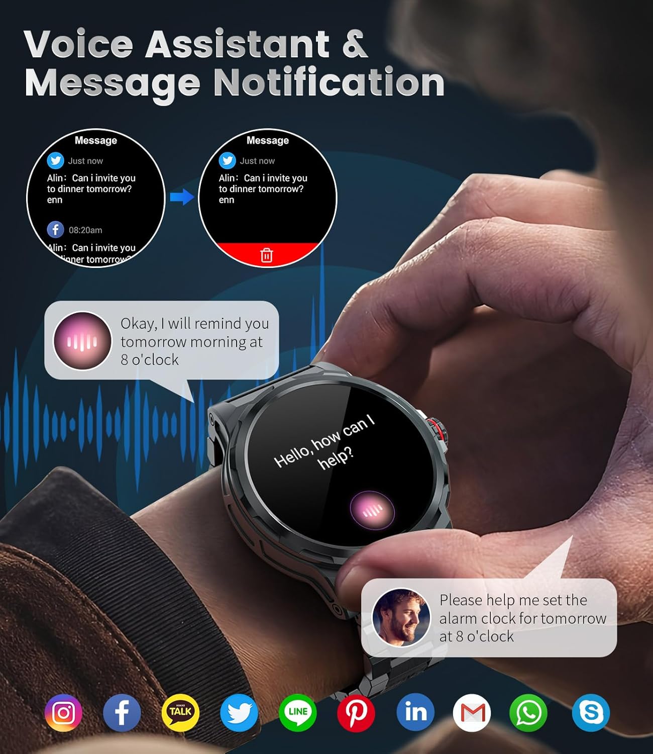 Thumbnail 2 de Montre connectée homme Militaire avec écran AMOLED 1,43", Bluetooth, étanchéité IP68 et suivi cardio/sommeil