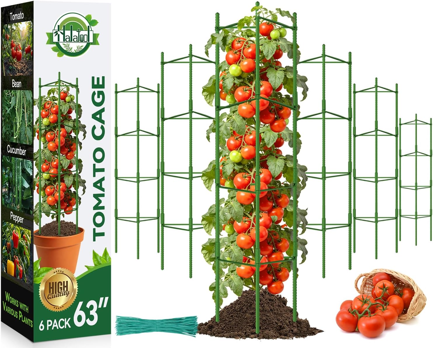 Detalle de Halatool 6 Pack Tomato Cages (Up to 160cm) – Adjustable Garden Stakes Support Frame