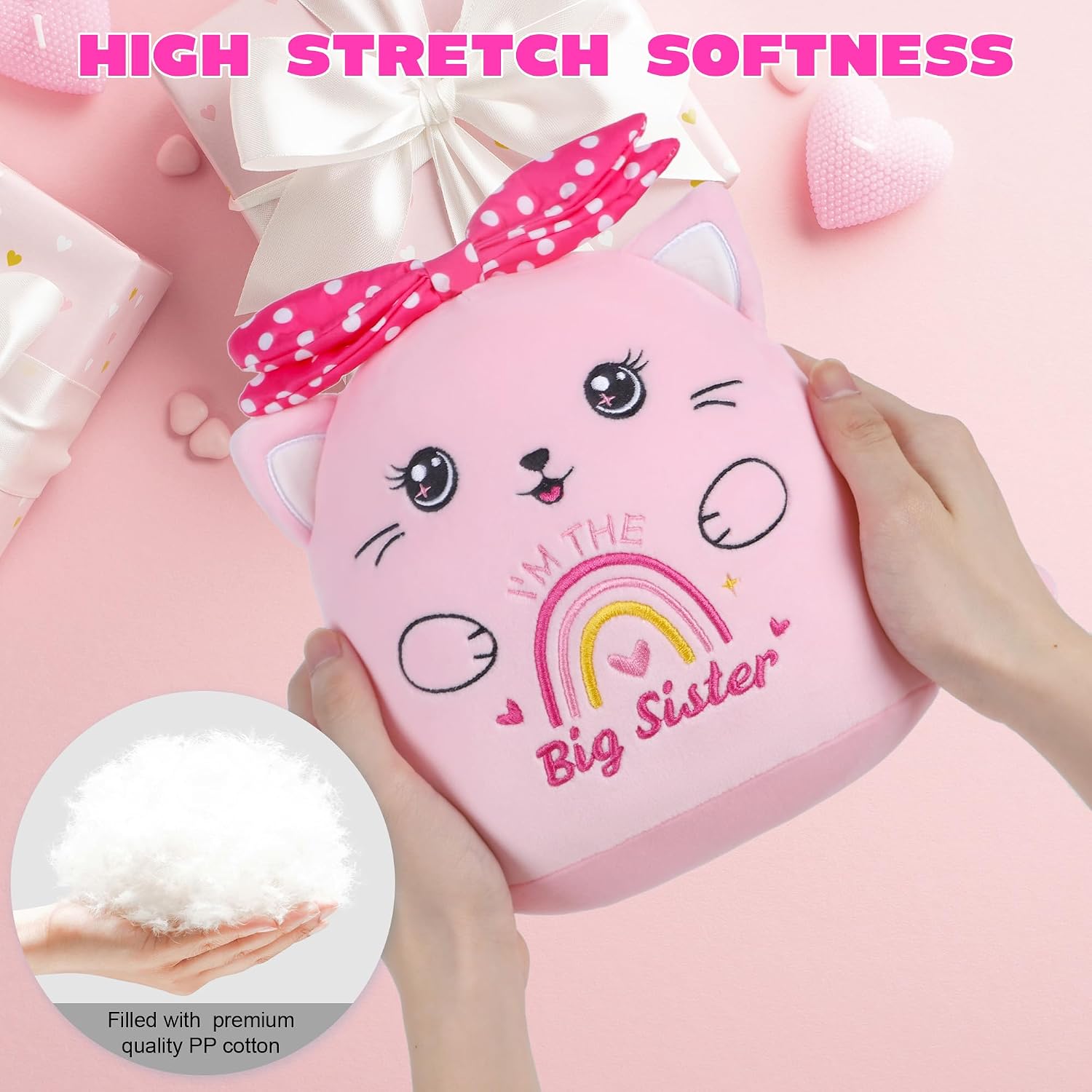 Thumbnail 5 de CozDazz Big Sister Cat Stuffed Animal – 8 Inch Pink Bow Cat Plush
