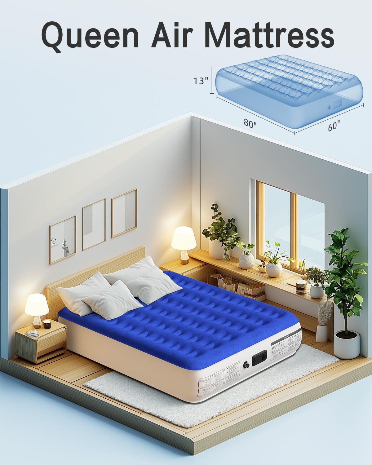 Thumbnail 5 de Xsleep Queen Air Mattress with Built-In Pump (13" Raised) — Fast Inflate/Deflate, Up to 660 lbs
