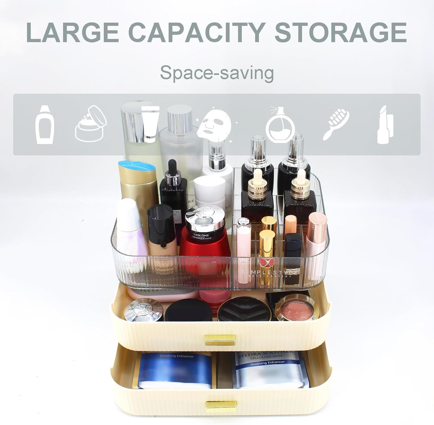 Detalle de Womanht Makeup Organizer with 2 Drawers – Large Capacity Cosmetic Storage for Vanity
