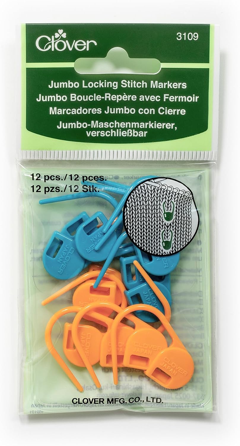 Detalle de Clover Jumbo Locking Stitch Markers, Multicoloured, 12 Pack for Bulky Yarn