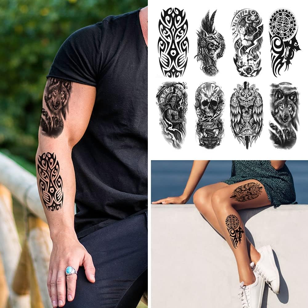 Thumbnail 3 de URAQT Impermeabili Tatuaggi Temporanei – 12 Fogli, Tatuaggi Finti Neri Rimovibili e Non Tossici per Braccio, Spa, Festival