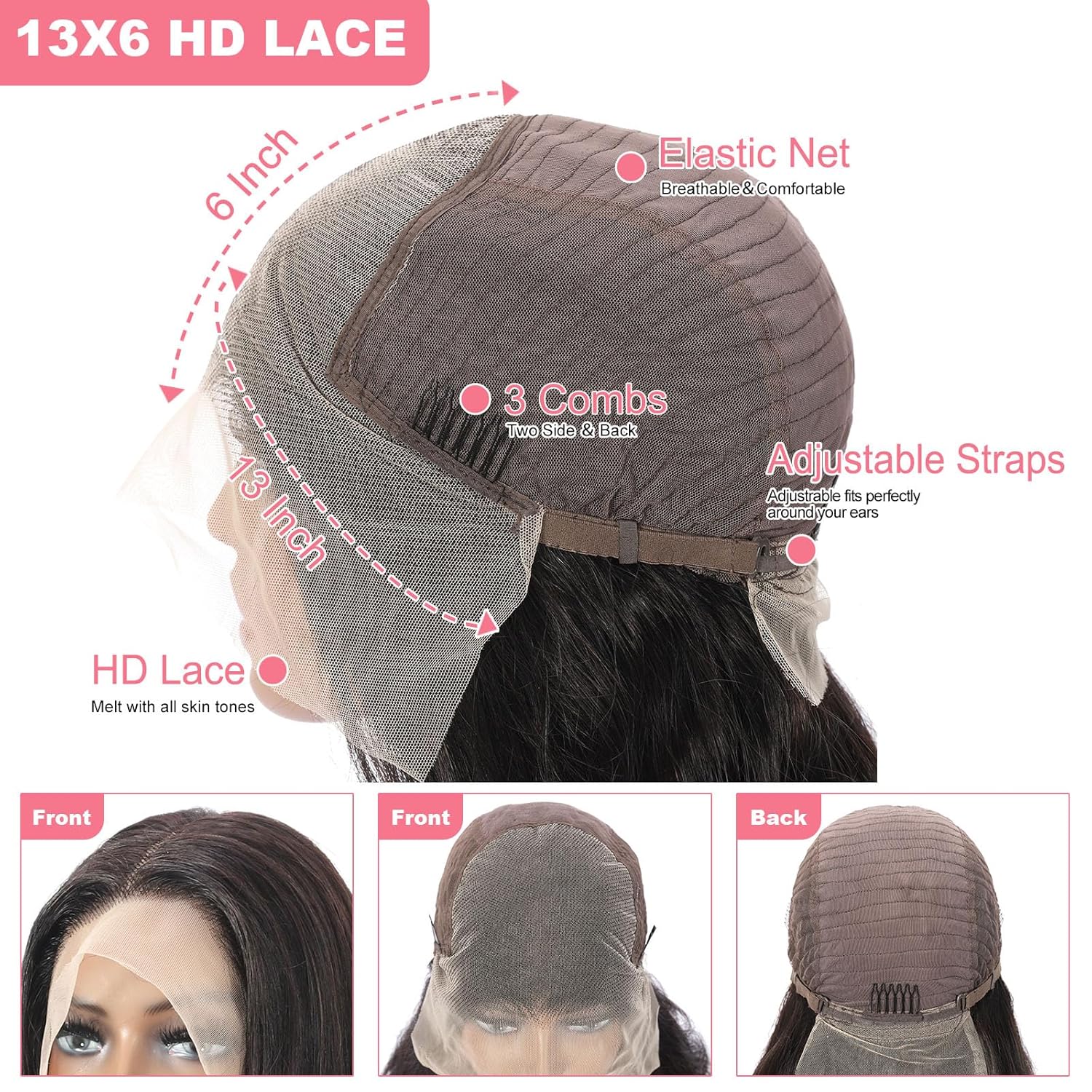 Thumbnail 5 de 13x6 Body Wave Lace Front Wig (Human Hair) 12A, 250% Density, 30 Inch HD Lace Frontal, Glueless