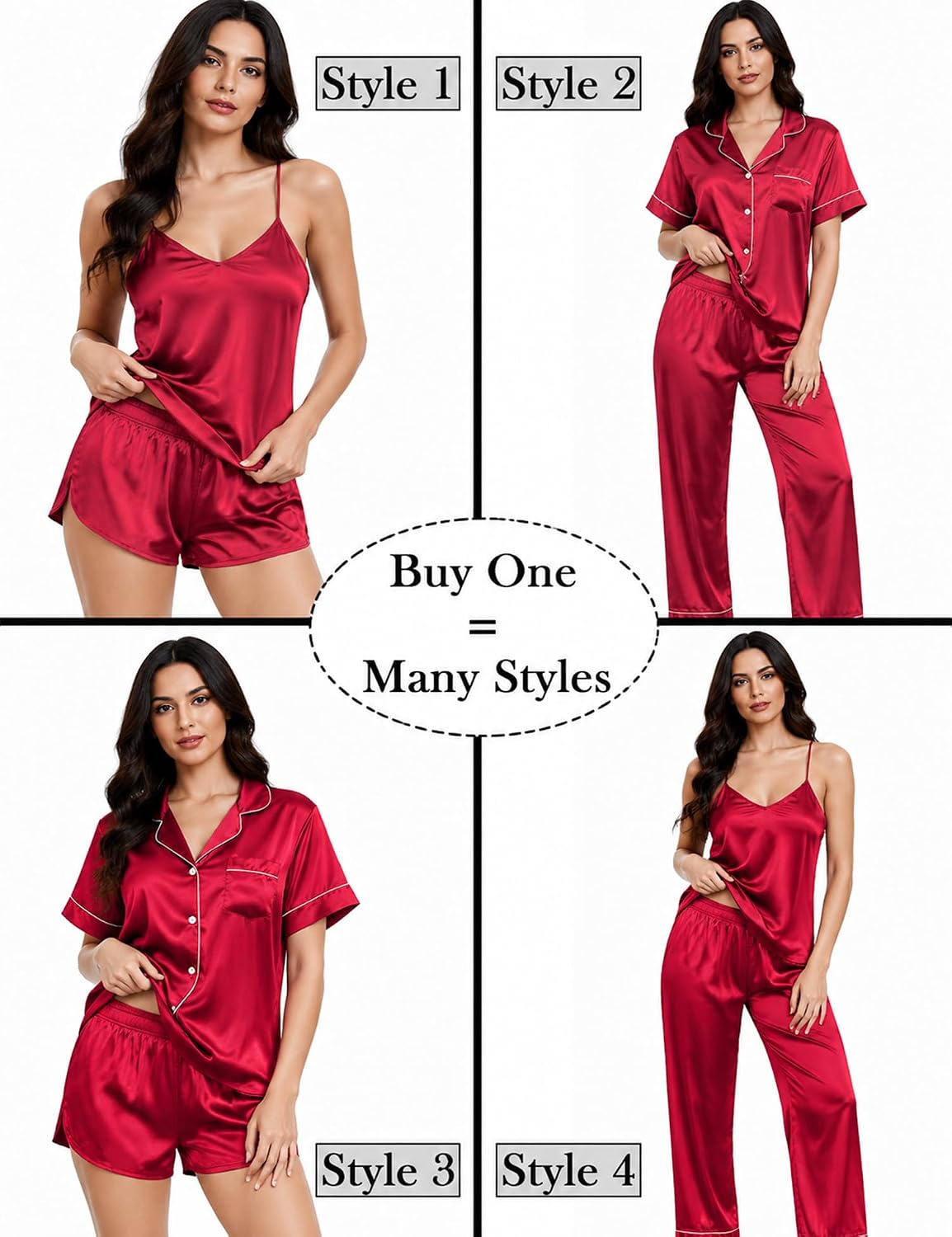 Detalle 2 de SWOMOG 4-Piece Satin Pajama Set with Cami and Button-Down Shirt