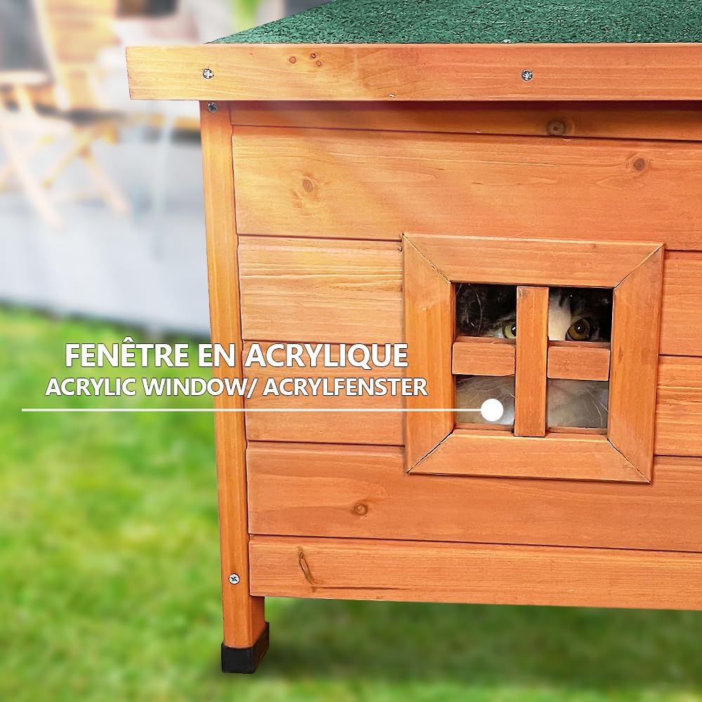 Thumbnail 6 de VOUNOT Katzenhaus aus Holz mit Aspalthdach – Outdoor Katzenhütte 57 x 45 x 43 cm