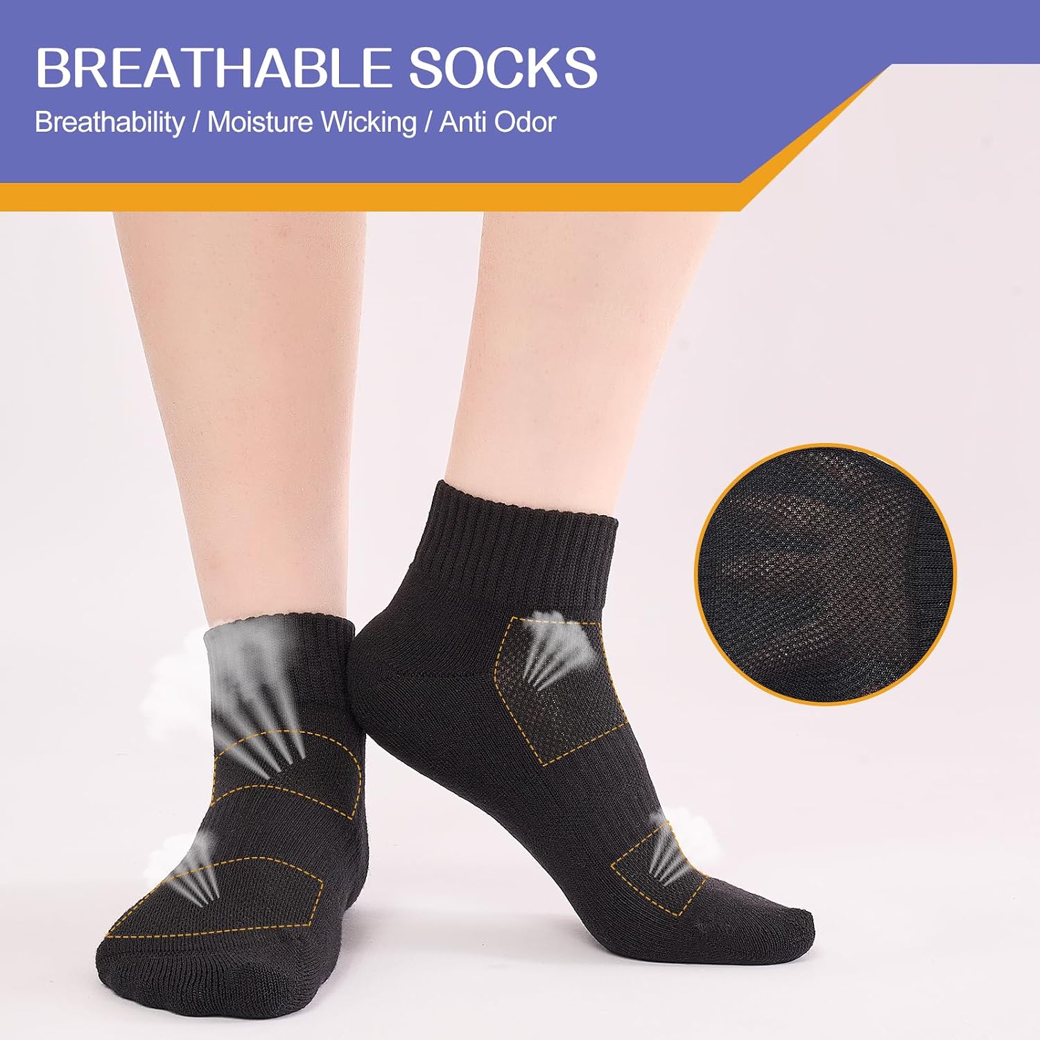 Detalle de Stoeury White Sports Ankle Socks Women – Cushioned, Breathable, Anti-Blister (4 Pairs)
