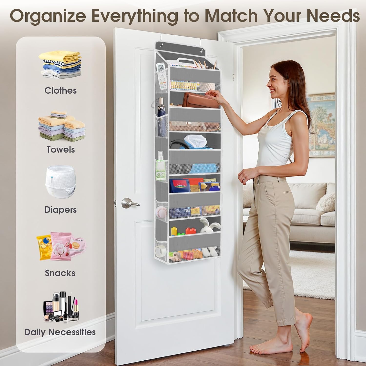 Thumbnail 5 de SpaceHacks Over-the-Door Organizer, 40 lb Capacity, 15 Pockets, Mesh Design