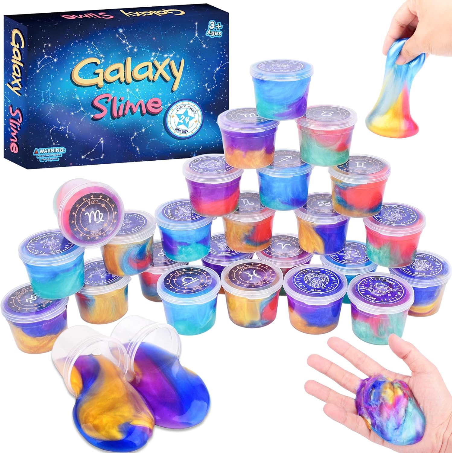 Detalle de 24 Pack Galaxy Slime Kit – Galaxy slime cups for party favours, classroom rewards and goodie bags