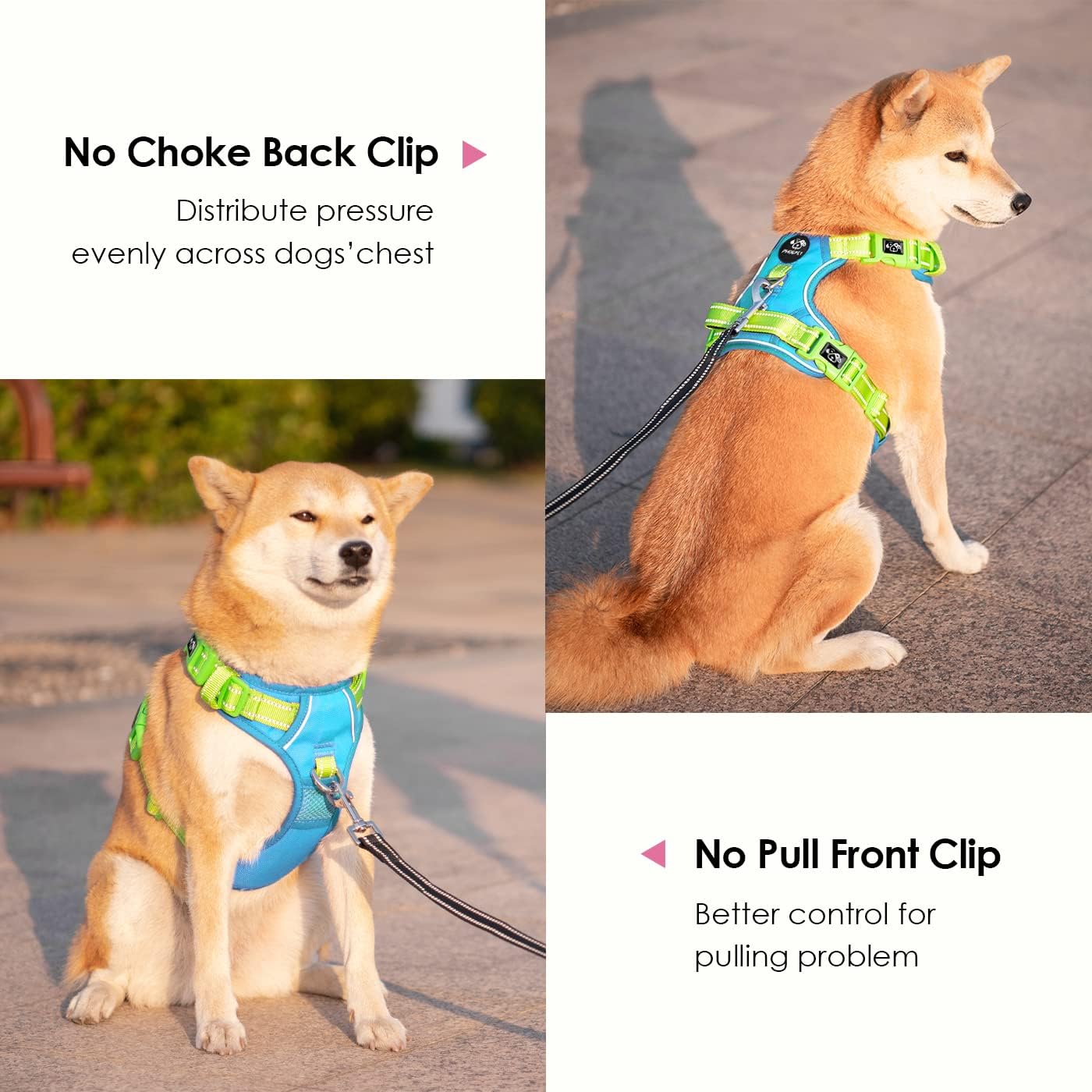 Thumbnail 2 de PHOEPET Dog Harness No Pull – Escape Proof adjustable reflective vest with front training clip, padded control handle (Blue/Green, S)